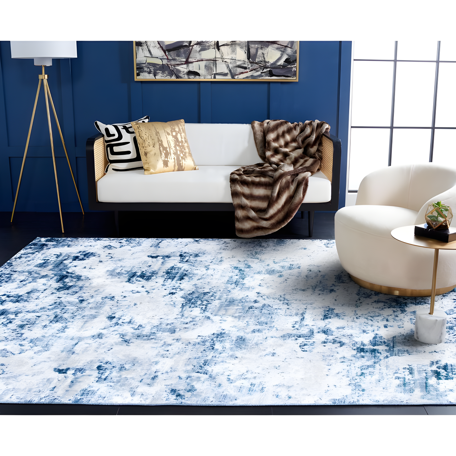 Amelia ALA705 Power Loomed Area Rug - Navy/Grey - 6'7"x6'7" - Safavieh.