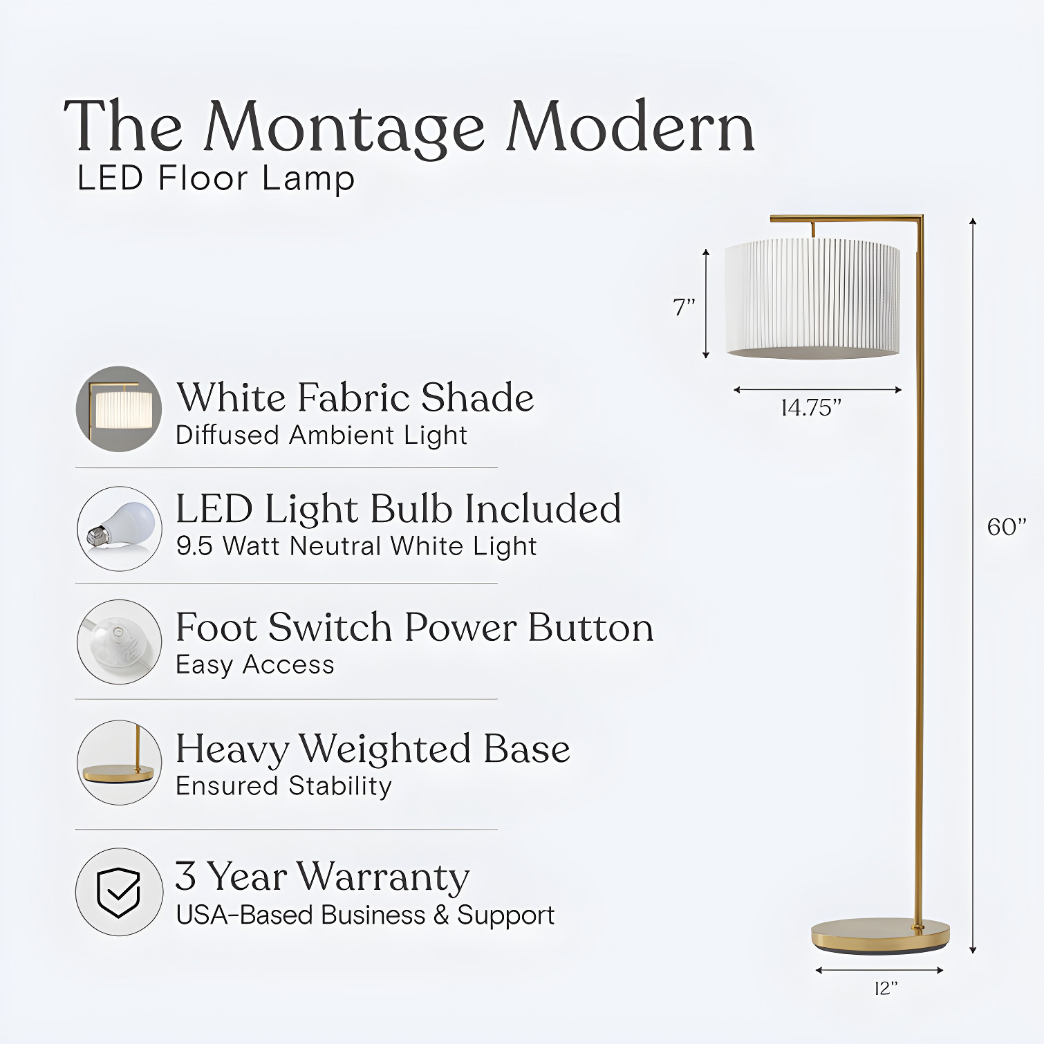 Montage Modern 60 in. Mid-Century Modern LED Floor Lamp with Fabric Drum Shade