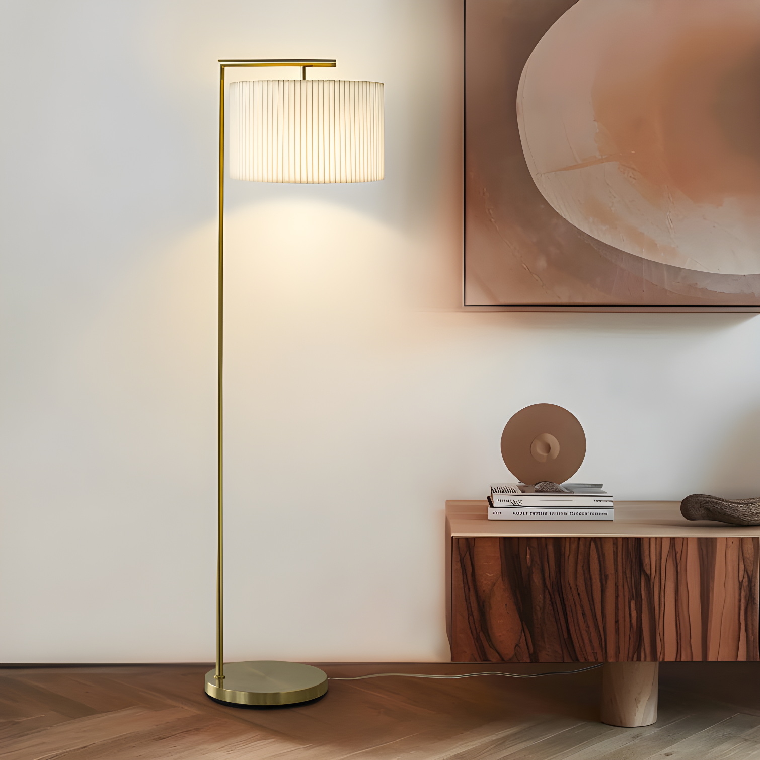 Montage Modern 60 in. Mid-Century Modern LED Floor Lamp with Fabric Drum Shade