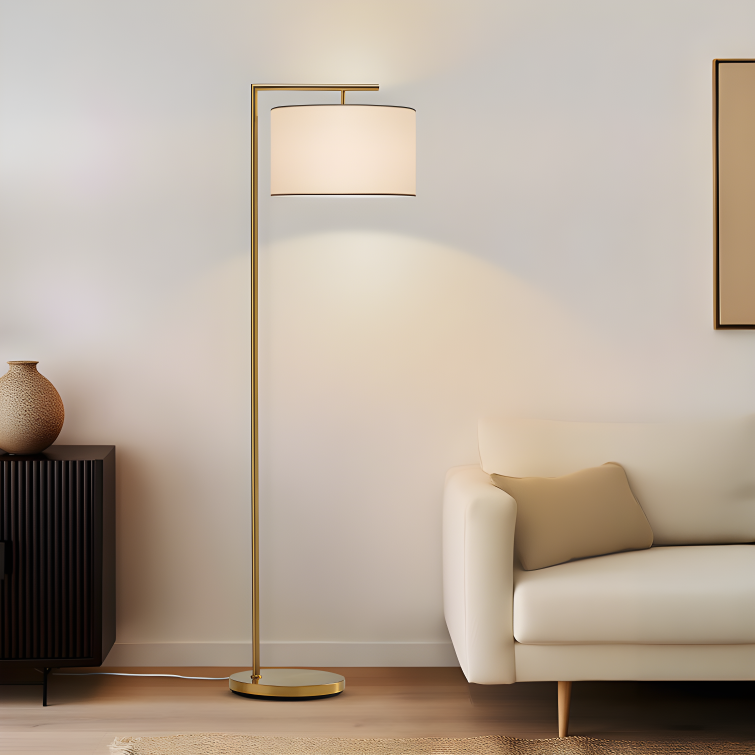 Montage Modern 60 in. Mid-Century Modern LED Floor Lamp with Fabric Drum Shade