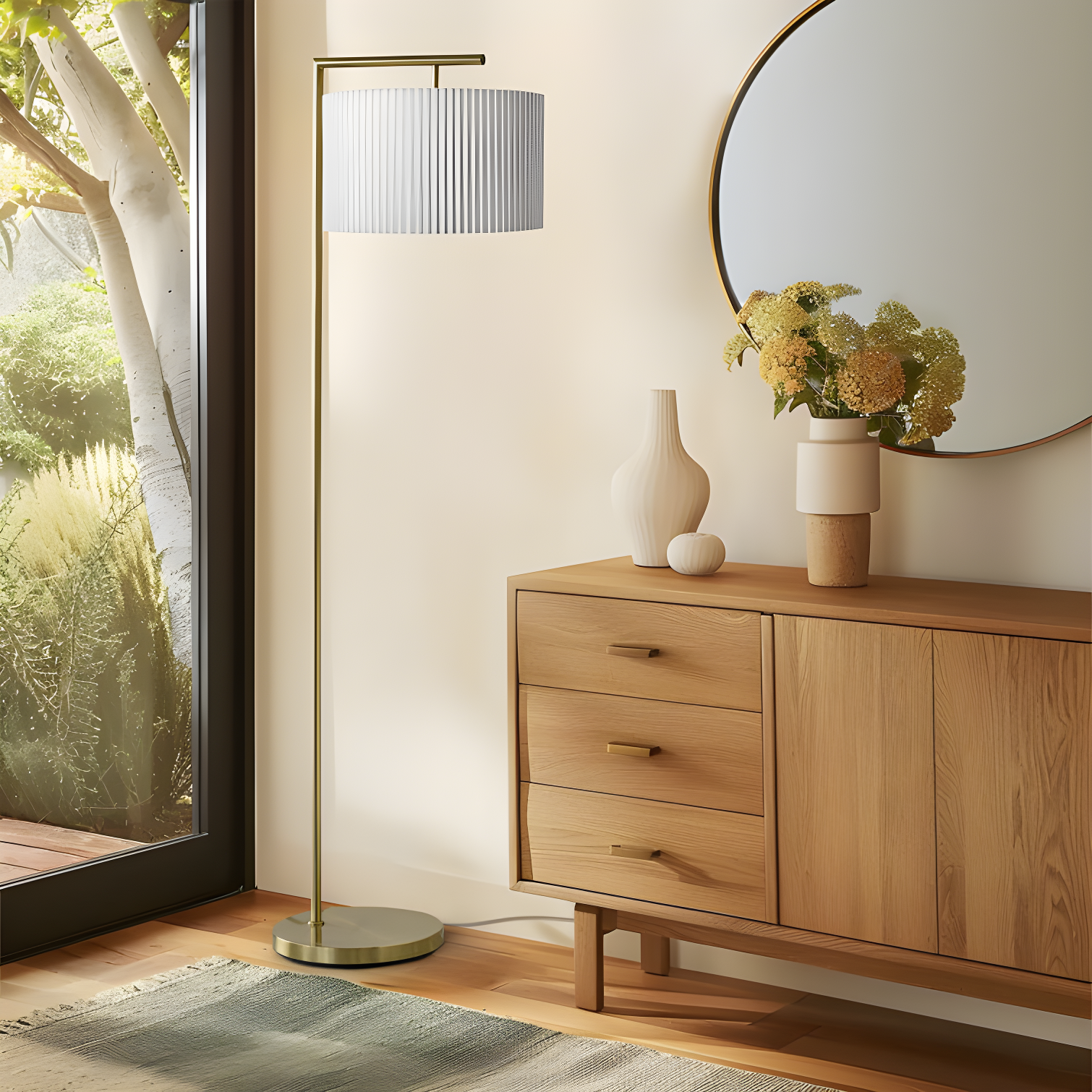 Montage Modern 60 in. Mid-Century Modern LED Floor Lamp with Fabric Drum Shade