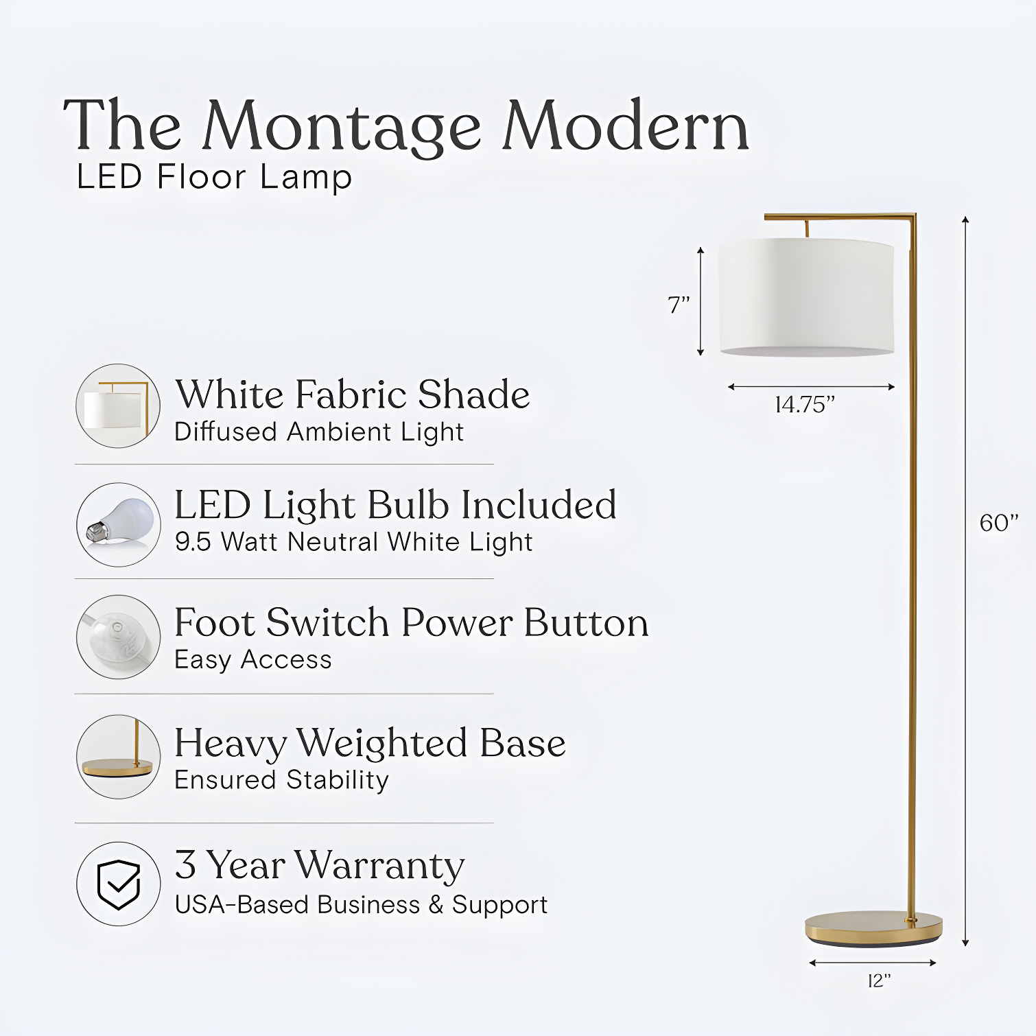 Montage Modern 60 in. Mid-Century Modern LED Floor Lamp with Fabric Drum Shade