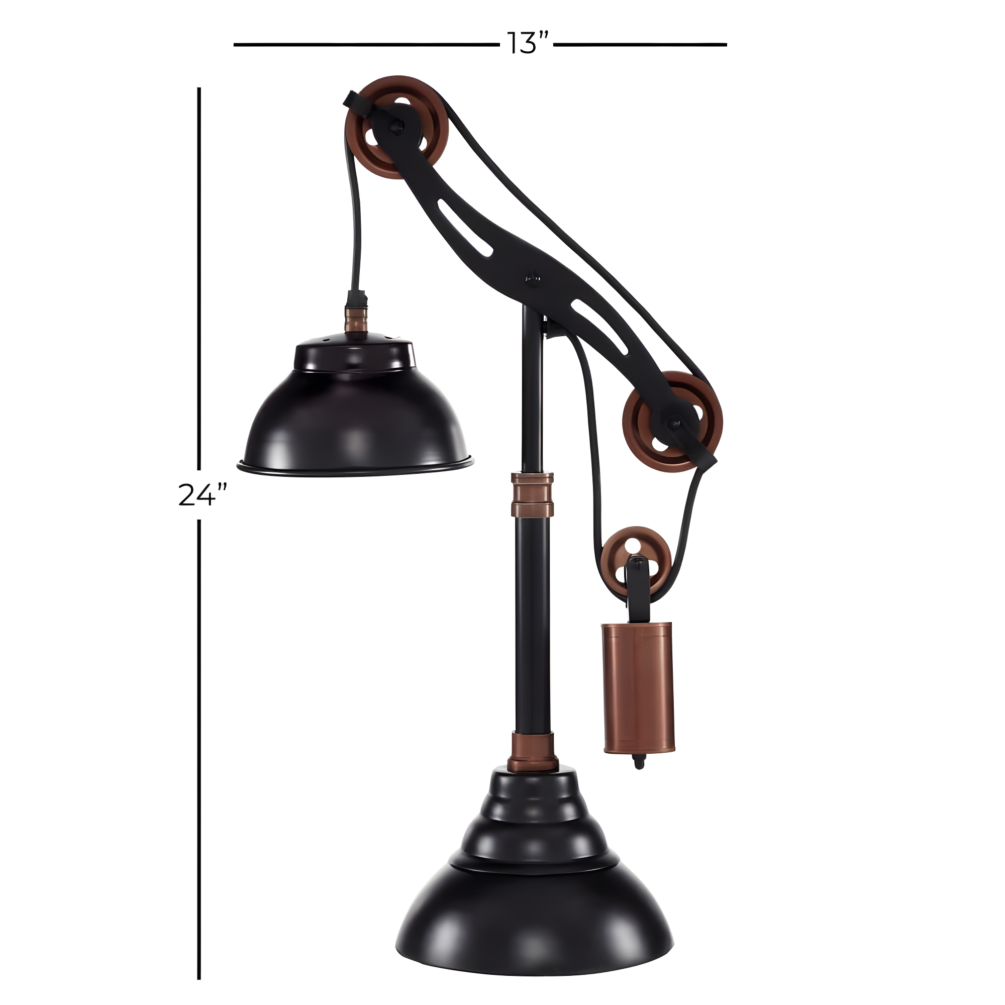 DecMode 24" Pulley Black Desk Lamp with Black Metal Shade