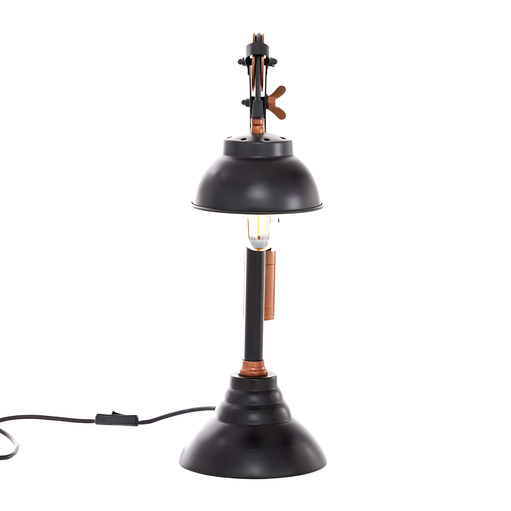 DecMode 24" Pulley Black Desk Lamp with Black Metal Shade