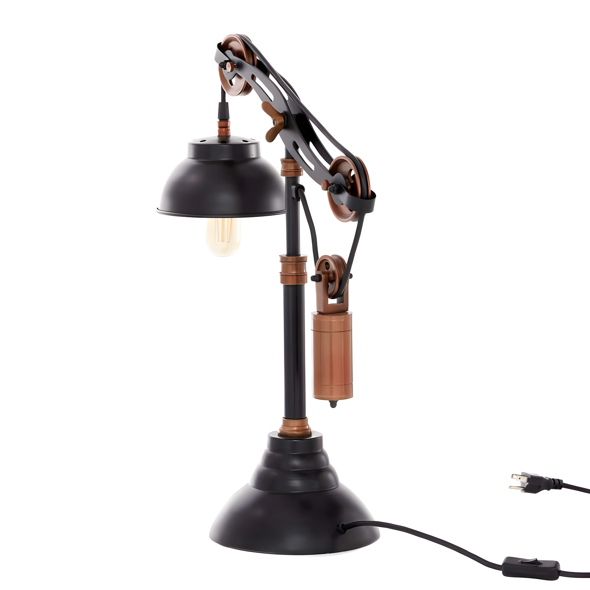 DecMode 24" Pulley Black Desk Lamp with Black Metal Shade