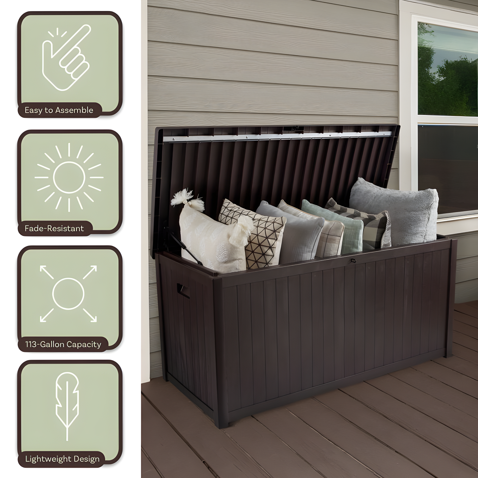 Pure Garden Outdoor Storage Box - 113 Gallon Lockable Deck Box for Pool Accessories, Patio Furniture Cushions, or Package Delivery for Outside by Pure Garden