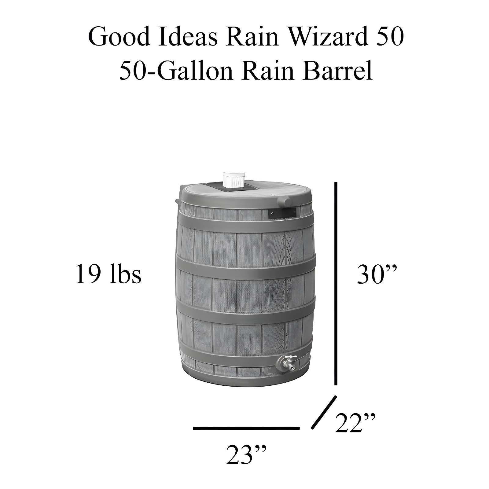 Good Ideas Rain Wizard Whiskey Style Rain Barrel with Overflow and Spigot