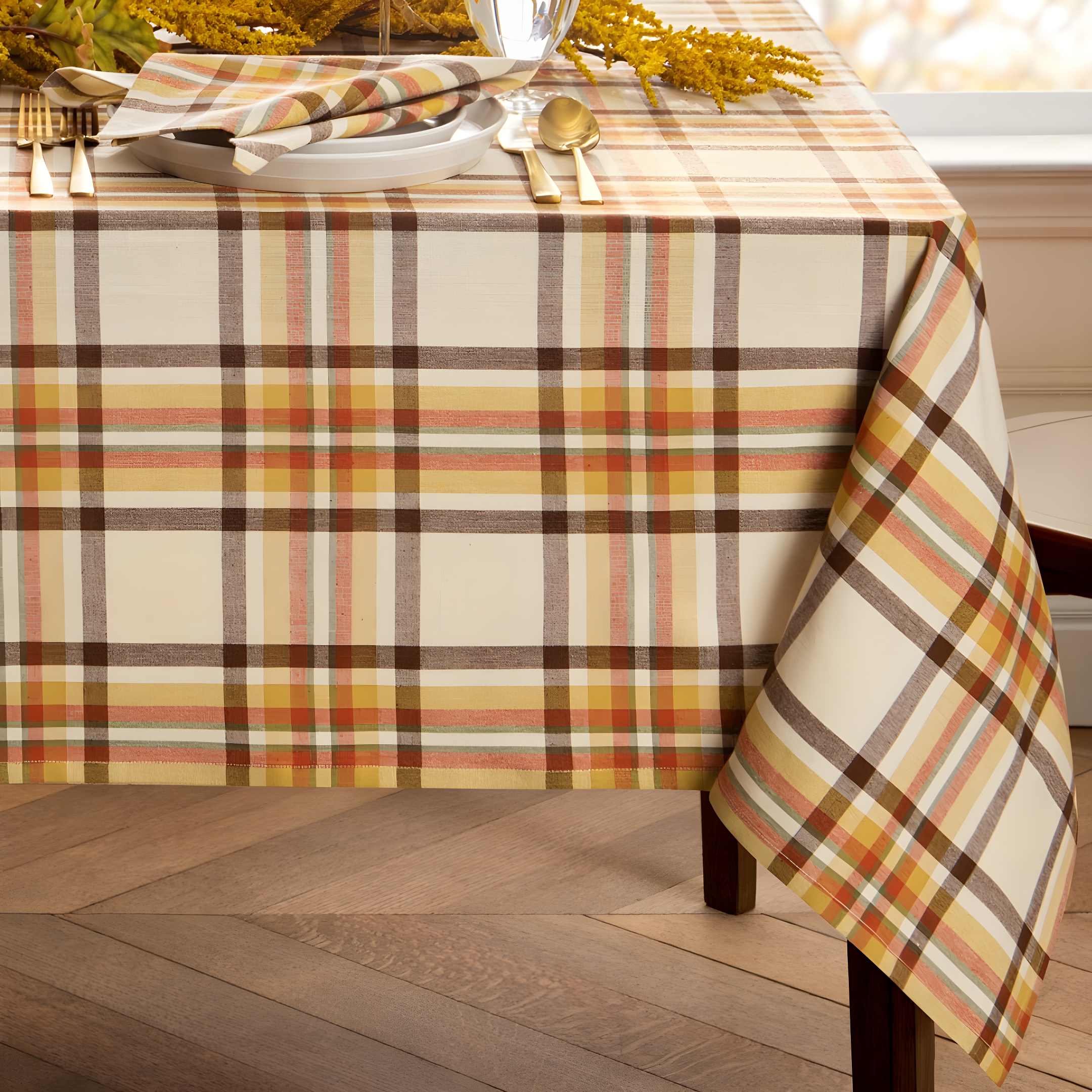 Russet Harvest Woven Plaid Tablecloth - Multicolor - 60x84 Rectangle - Elrene Home Fashions