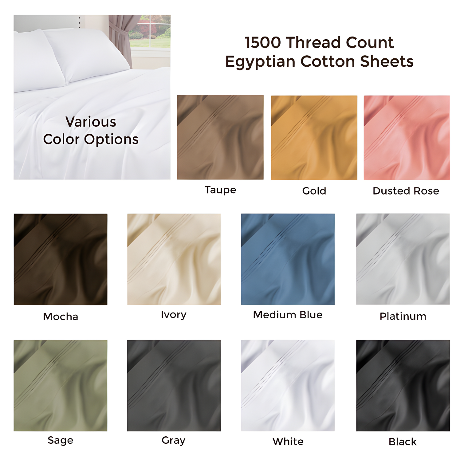 Superior Egyptian Cotton Deep Pocket Solid Luxury 1500 Thread Count Sheet Set