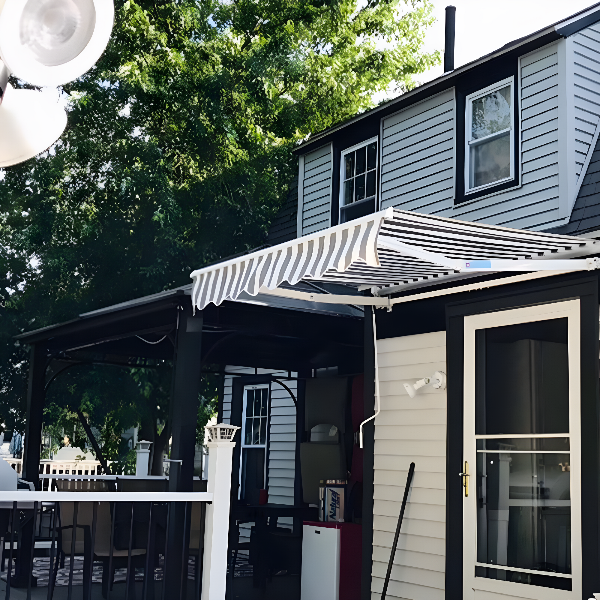 Motorized Retractable White Frame Patio Awning