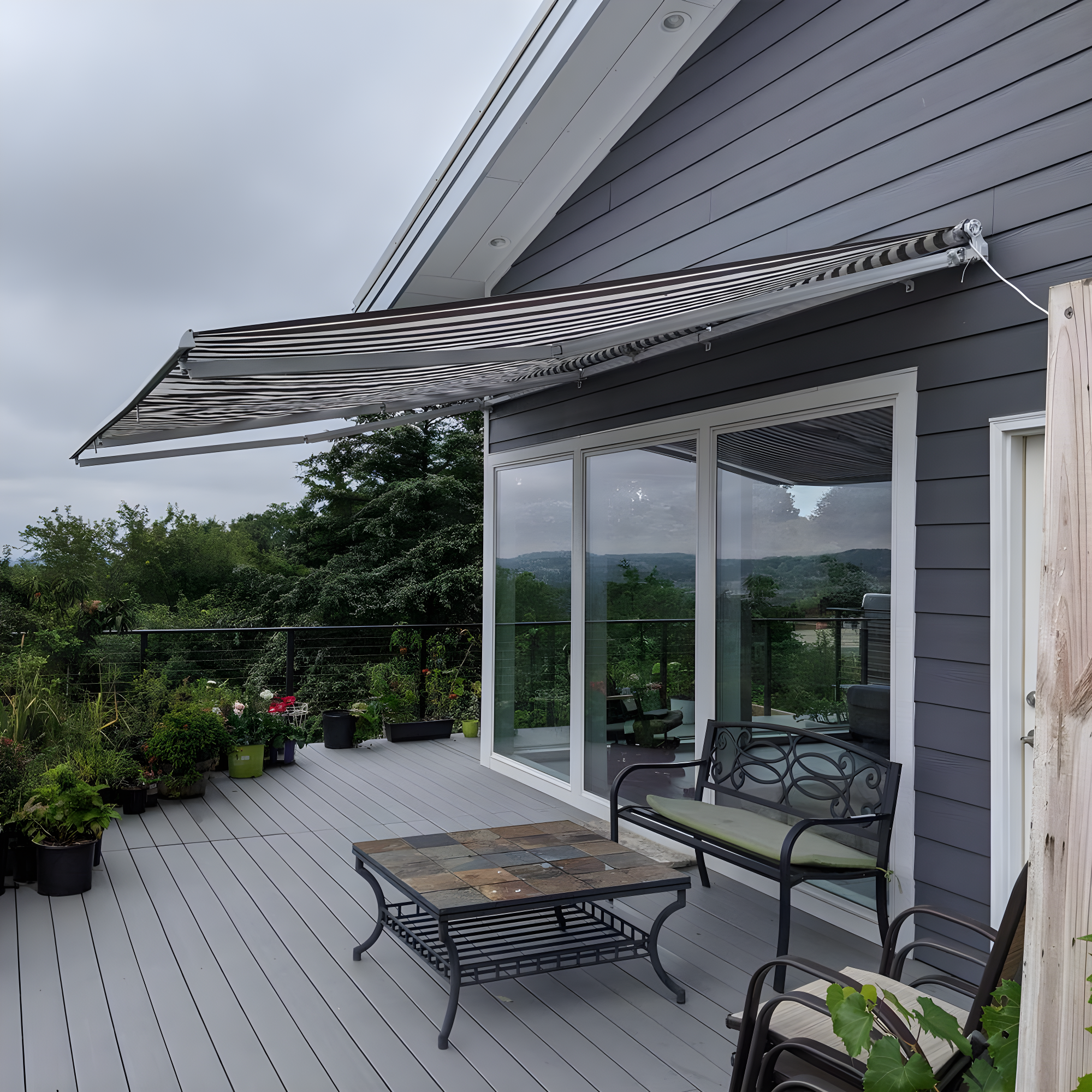 Motorized Retractable White Frame Patio Awning