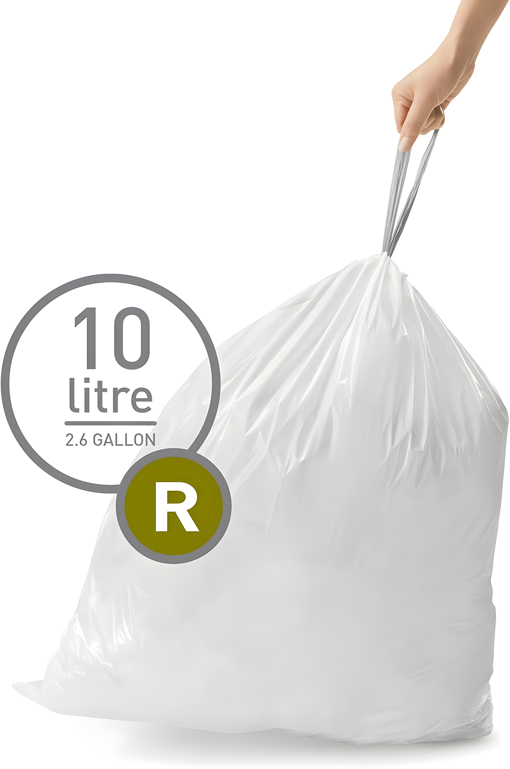 Simplehuman Code R Custom Fit Drawstring Trash Bags, 10 Liter / 2.6 Gallon, White, 60 Count