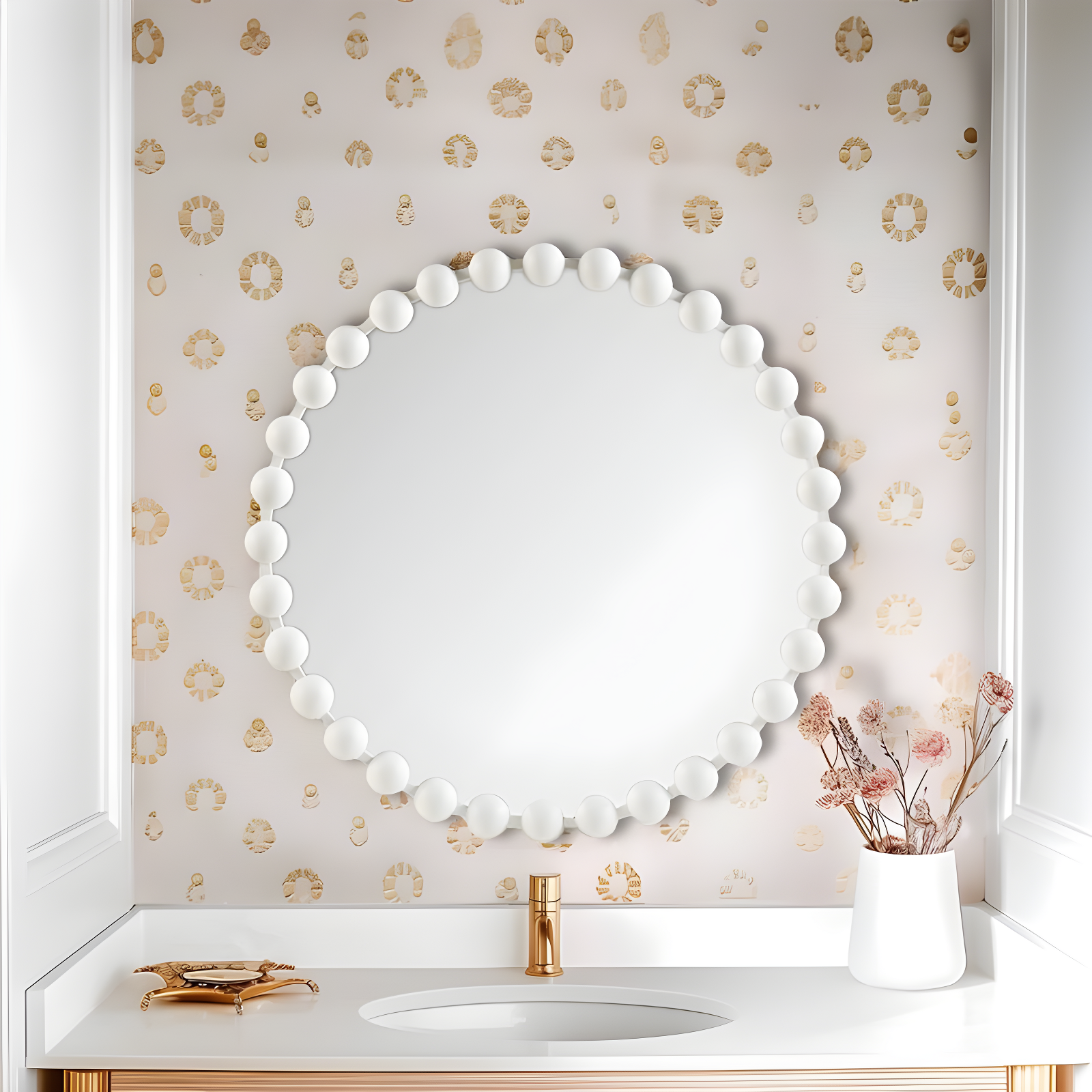 Marlowe Beaded Round Metal Wall Mirror