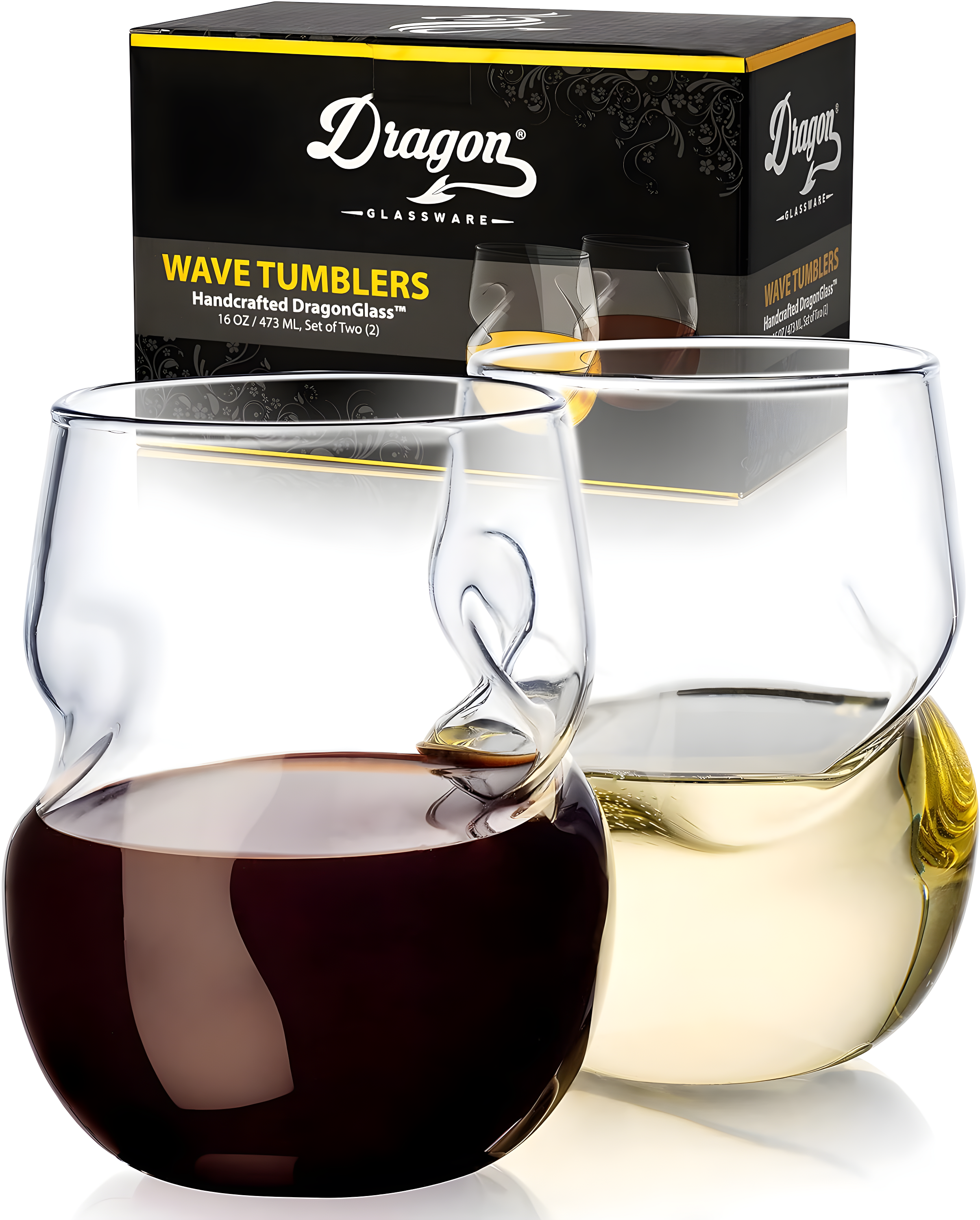 Dragon Glassware 16 oz Stemless Wine Glasses Clear Set of 2