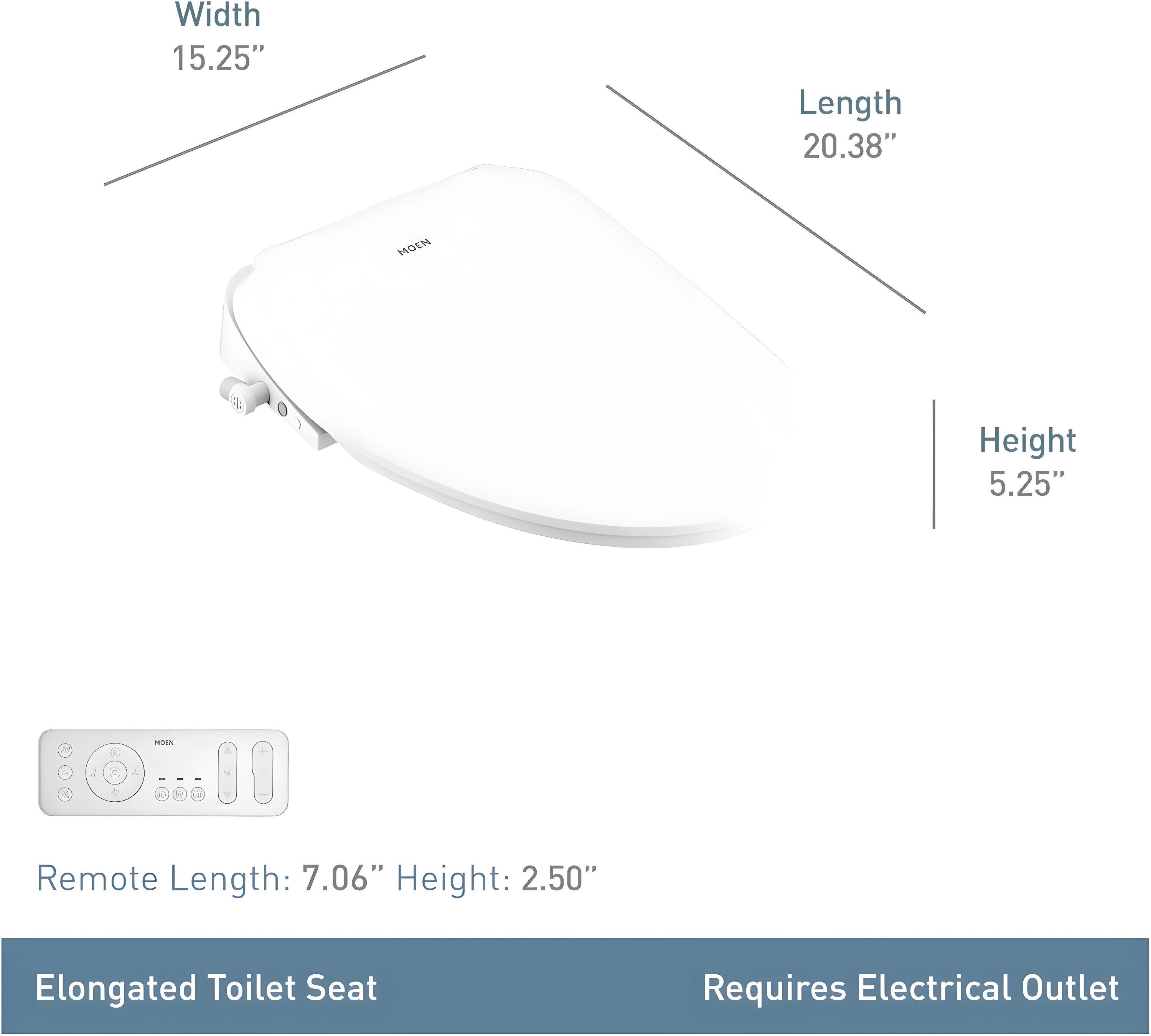 Moen EB2100-E 5-Series Premium Electronic Bidet Seat for Elongated Toilets with Remote