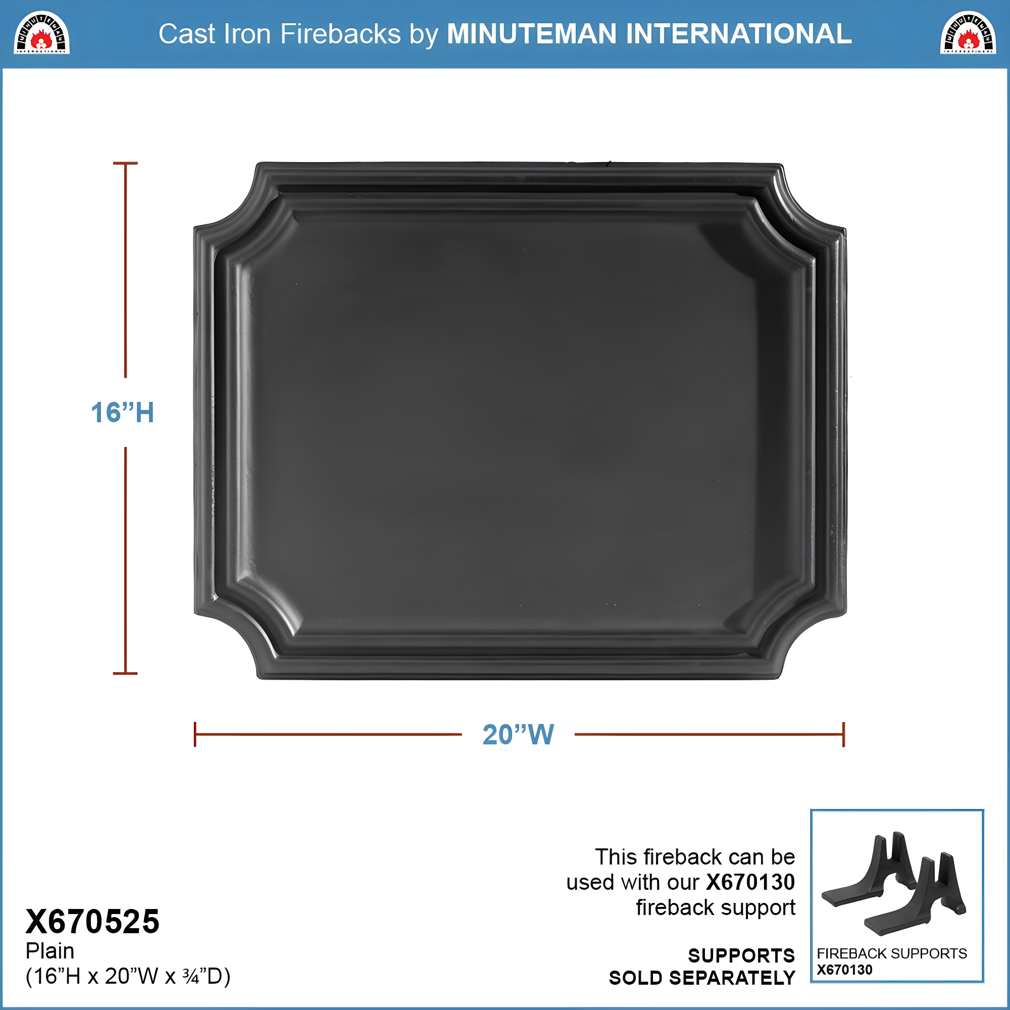 Minuteman International Decorative Cast Iron Fireback w/ Matte Black Finish