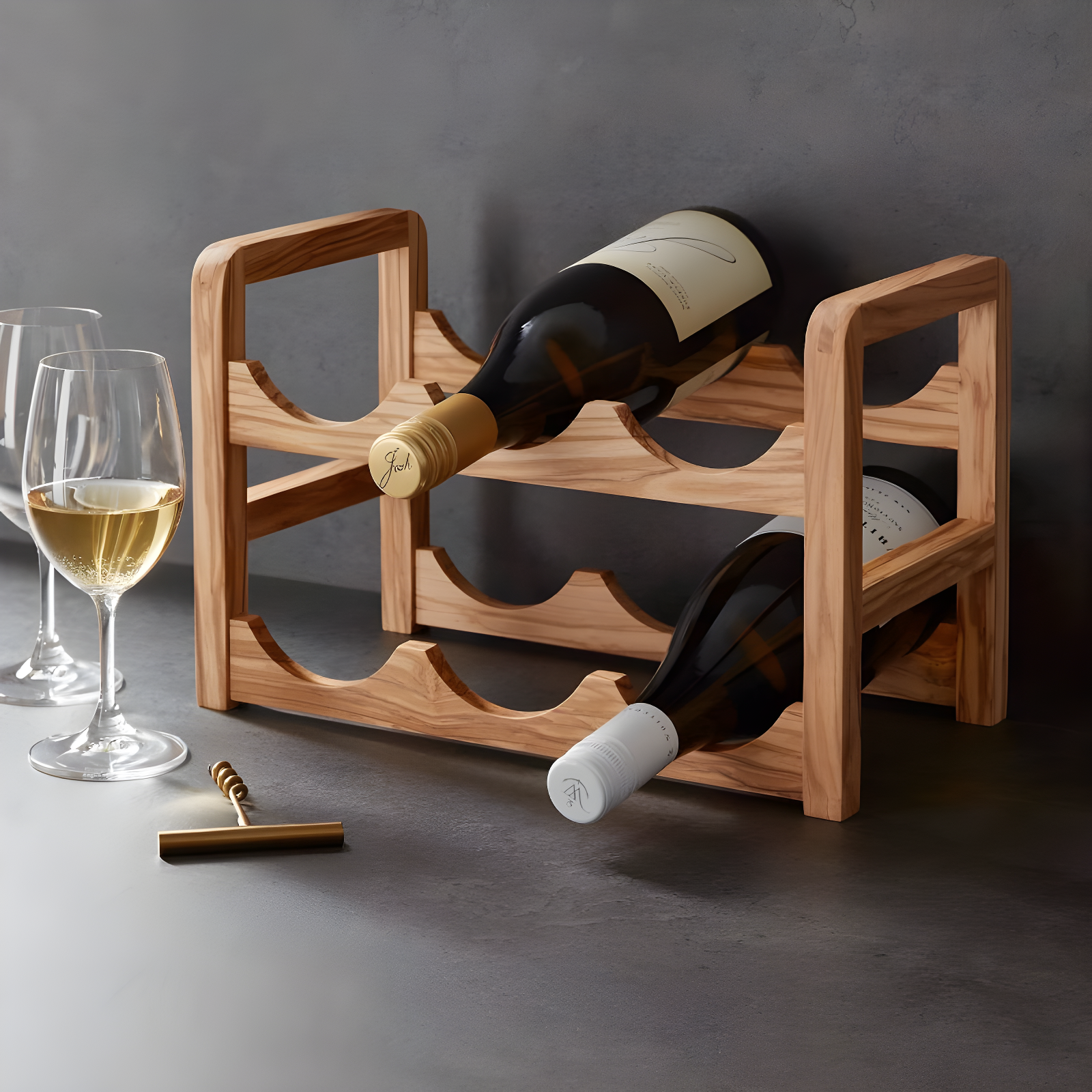 6 Bottles Olivewood Wine Rack Brown - Threshold™: Countertop Holder, Freestanding, Multi-Compartments, Varnished Wood