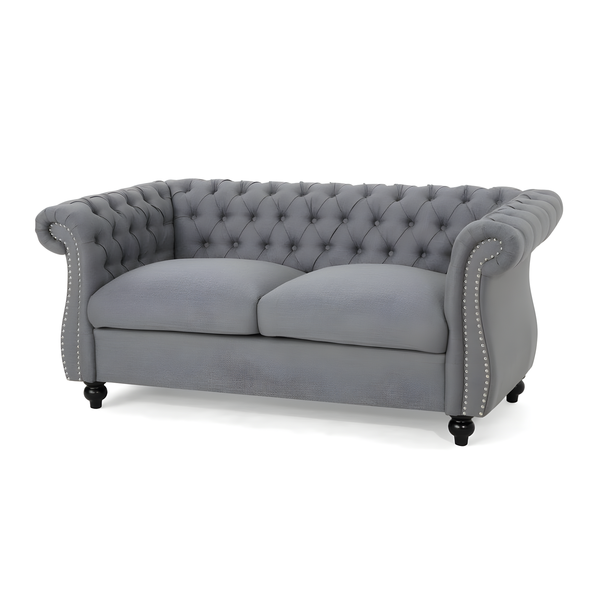 Noble House Aaniya Velvet Chesterfield Loveseat Sofa, Dark Gray