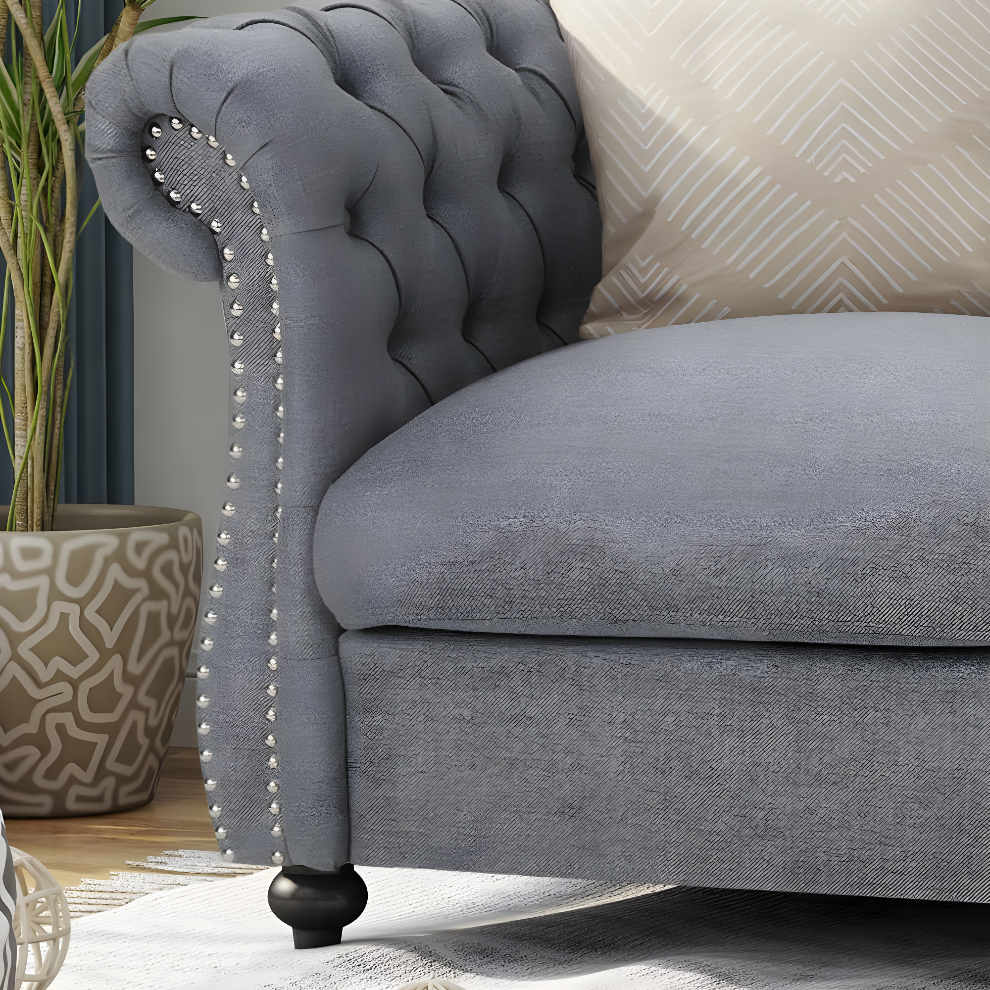 Noble House Aaniya Velvet Chesterfield Loveseat Sofa, Dark Gray