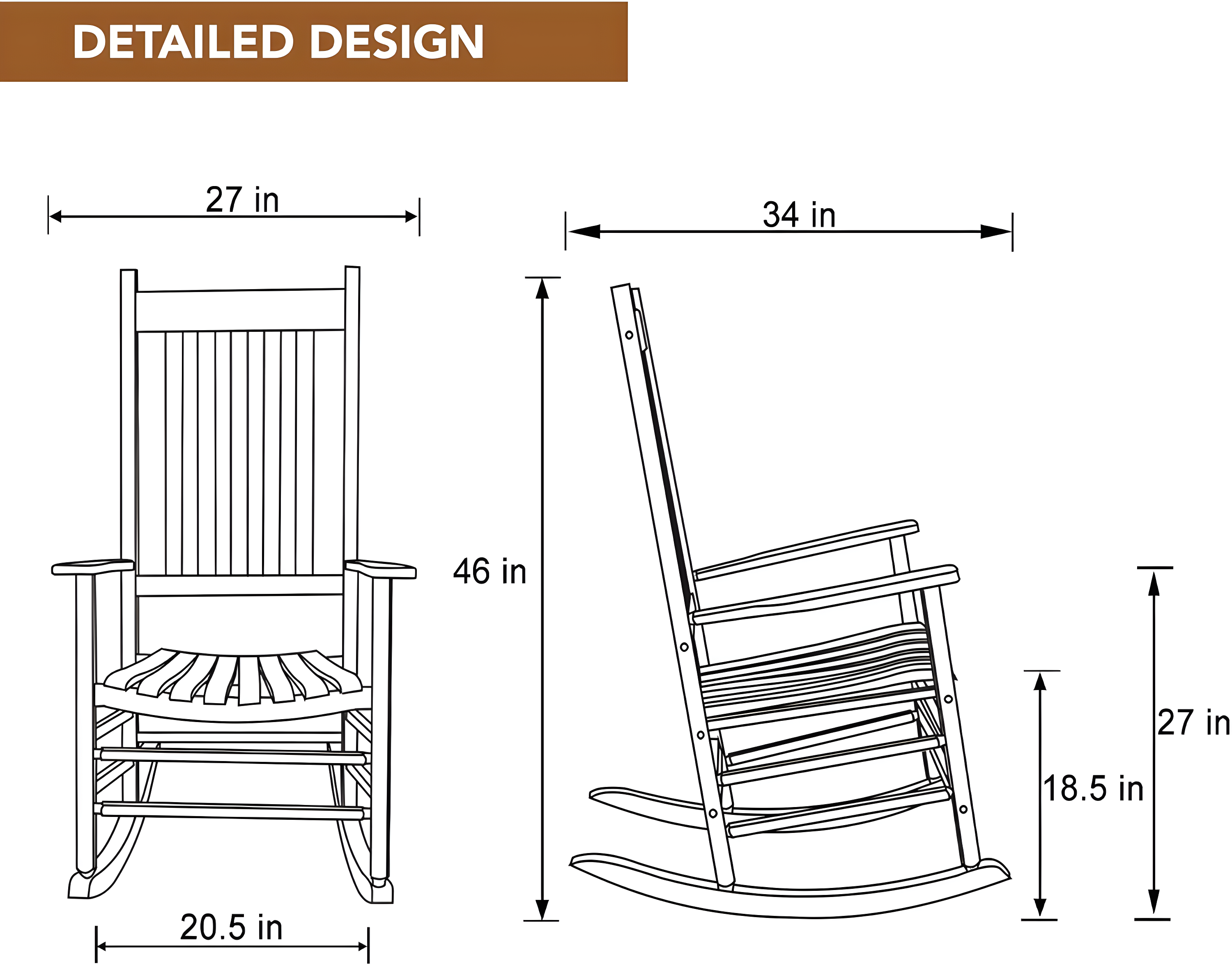 Shine Company Vermont Hardwood Outdoor Porch Patio Furniture Rocker Chair, Oak