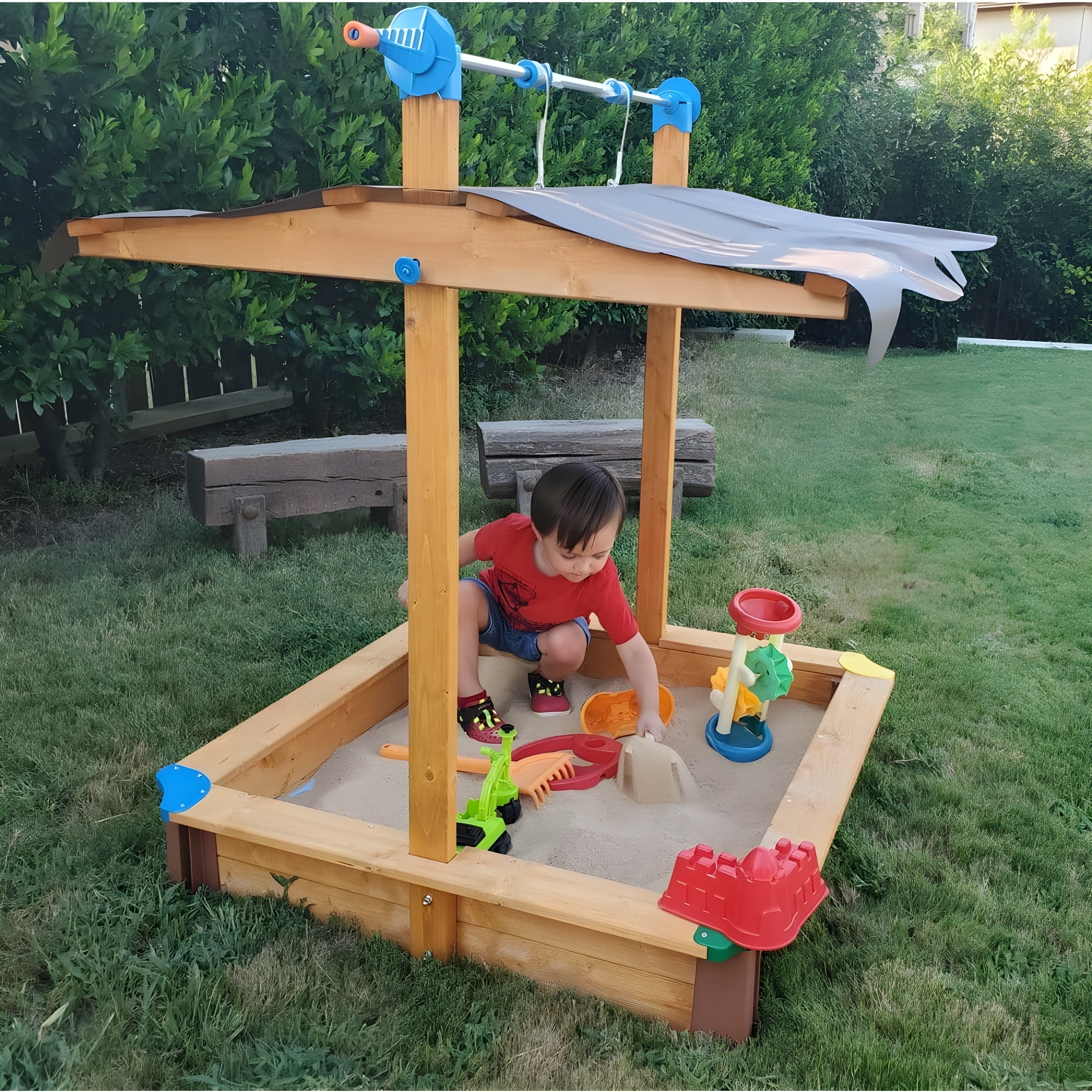 Exaco Exaco 40'' x 51'' Solid Wood Sandbox with Cover