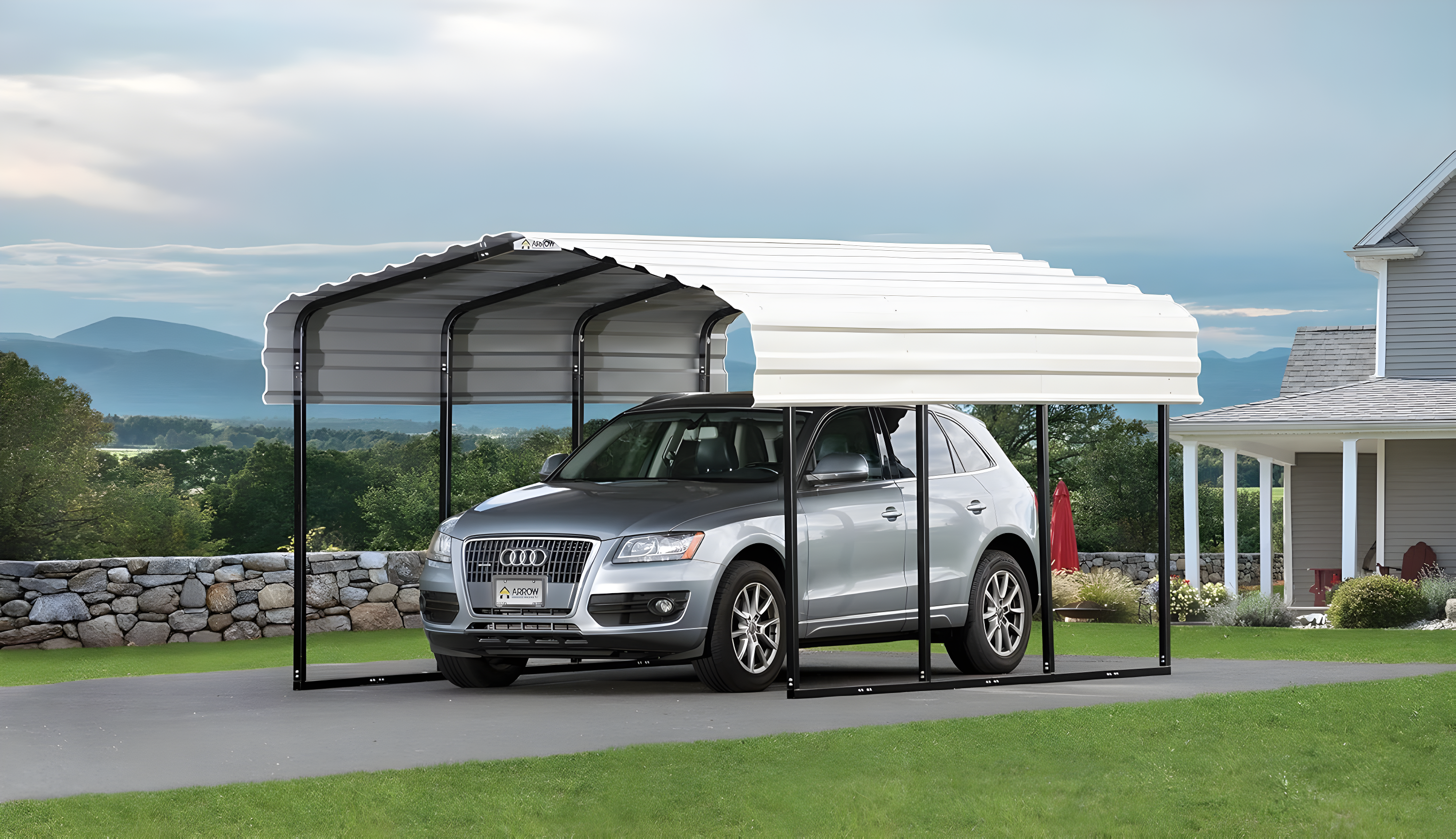 Arrow Steel Carport 10 x 15 x 7 ft. Galvanized Black/Eggshell