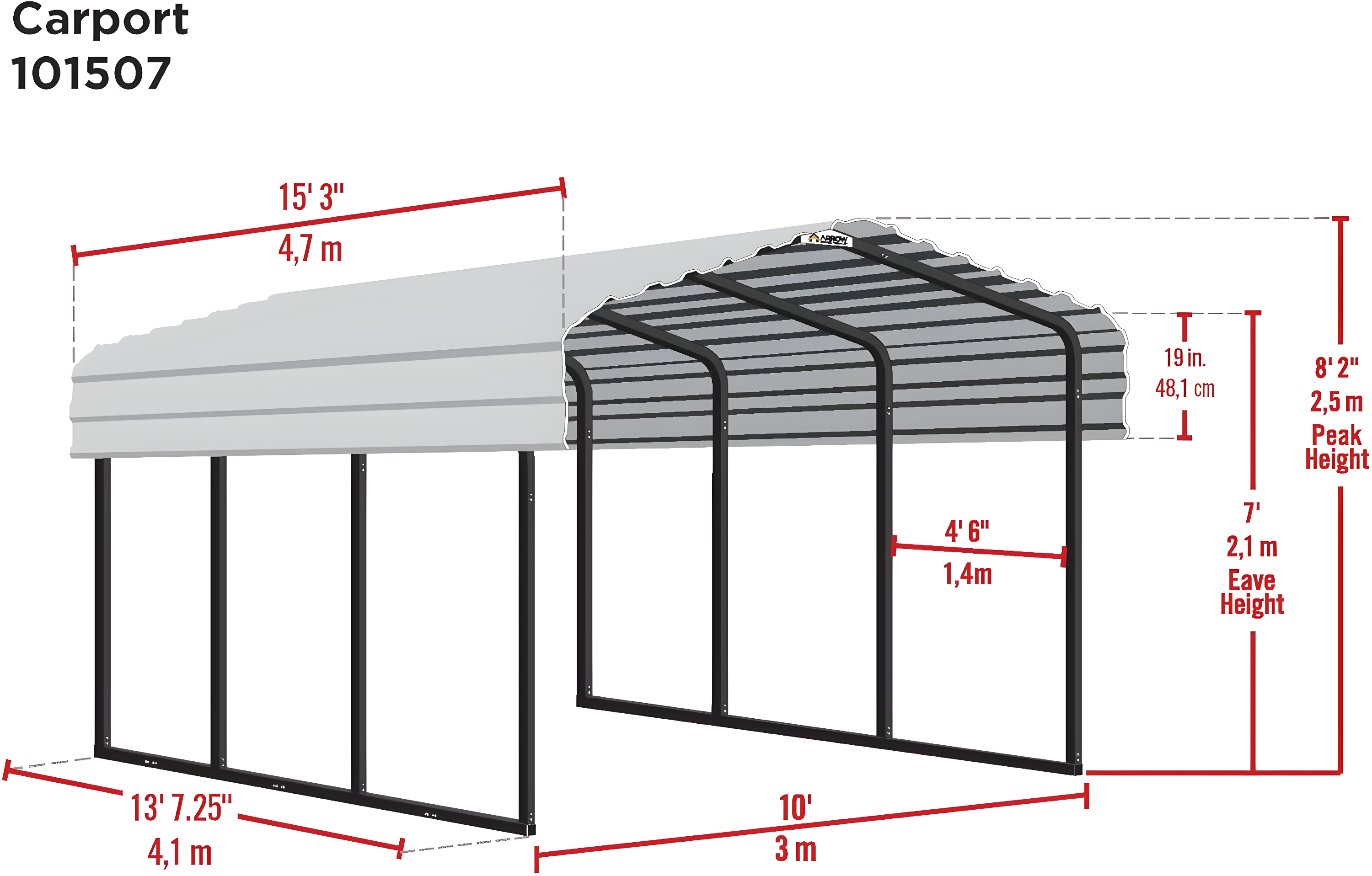 Arrow Steel Carport 10 x 15 x 7 ft. Galvanized Black/Eggshell