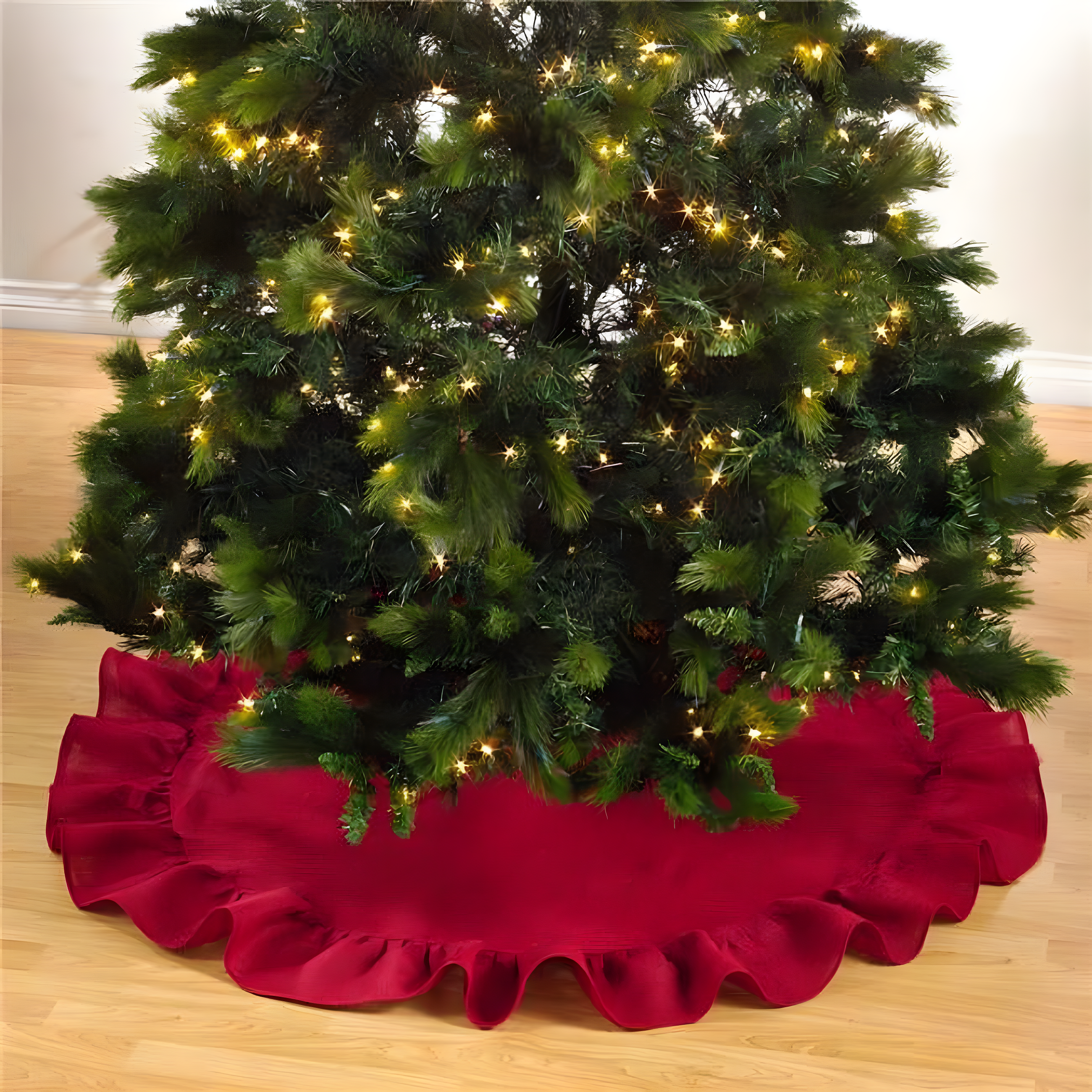 Saro Lifestyle Saro Lifestyle Jute Christmas Tree Skirt With Ruffled Design, Red, 53"