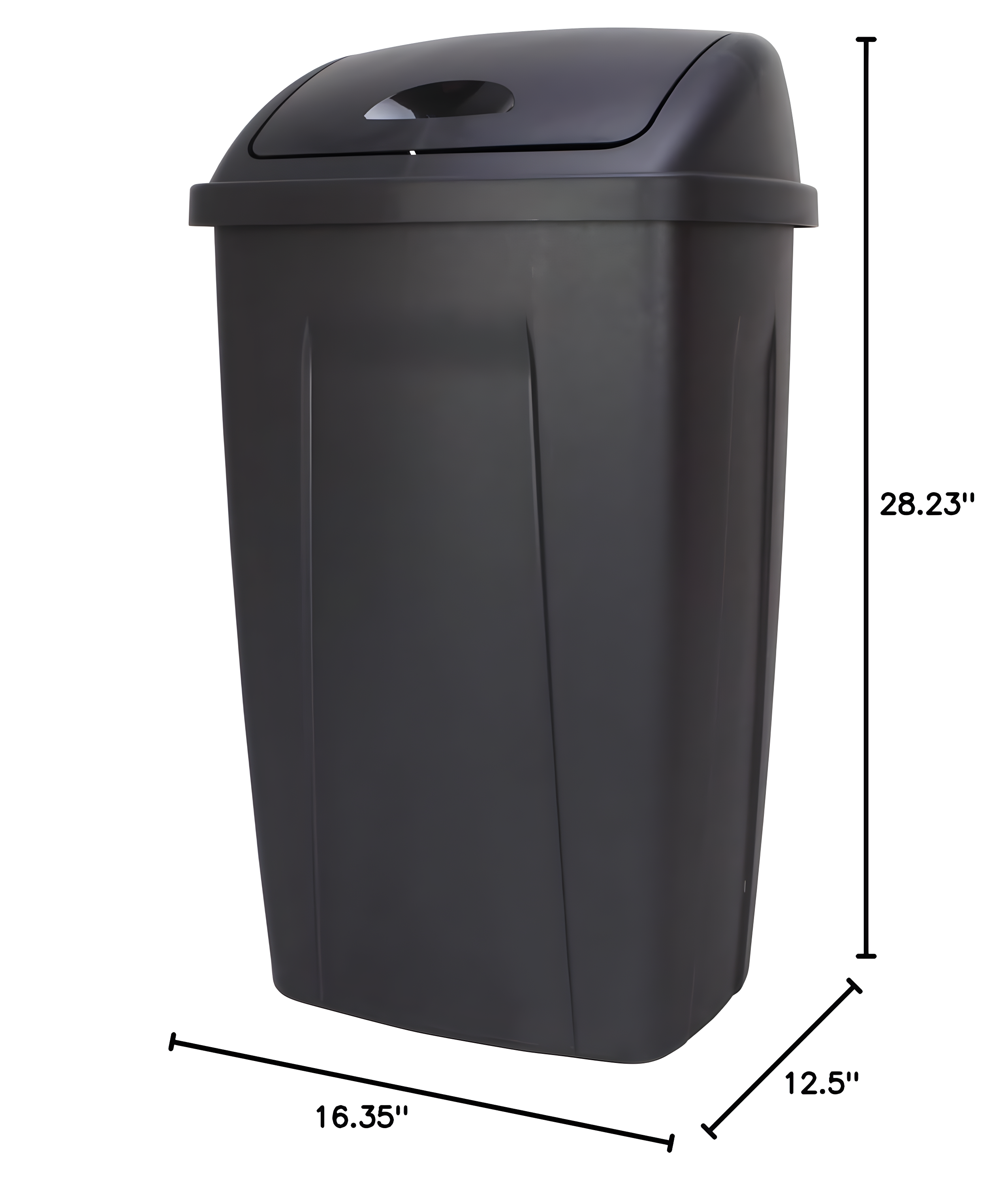 Mainstays 13 Gallon Trash Can, Plastic Swing Top Kitchen Garbage Trash Can, Black