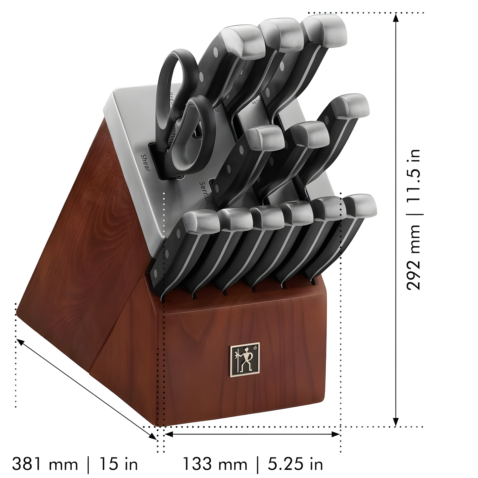 Henckels Statement Self-Sharpening Knife Set with Block, Chef Knife, Paring Knife, Bread Knife, Steak Knife, 14-piece, Dark Brown, Stainless Steel