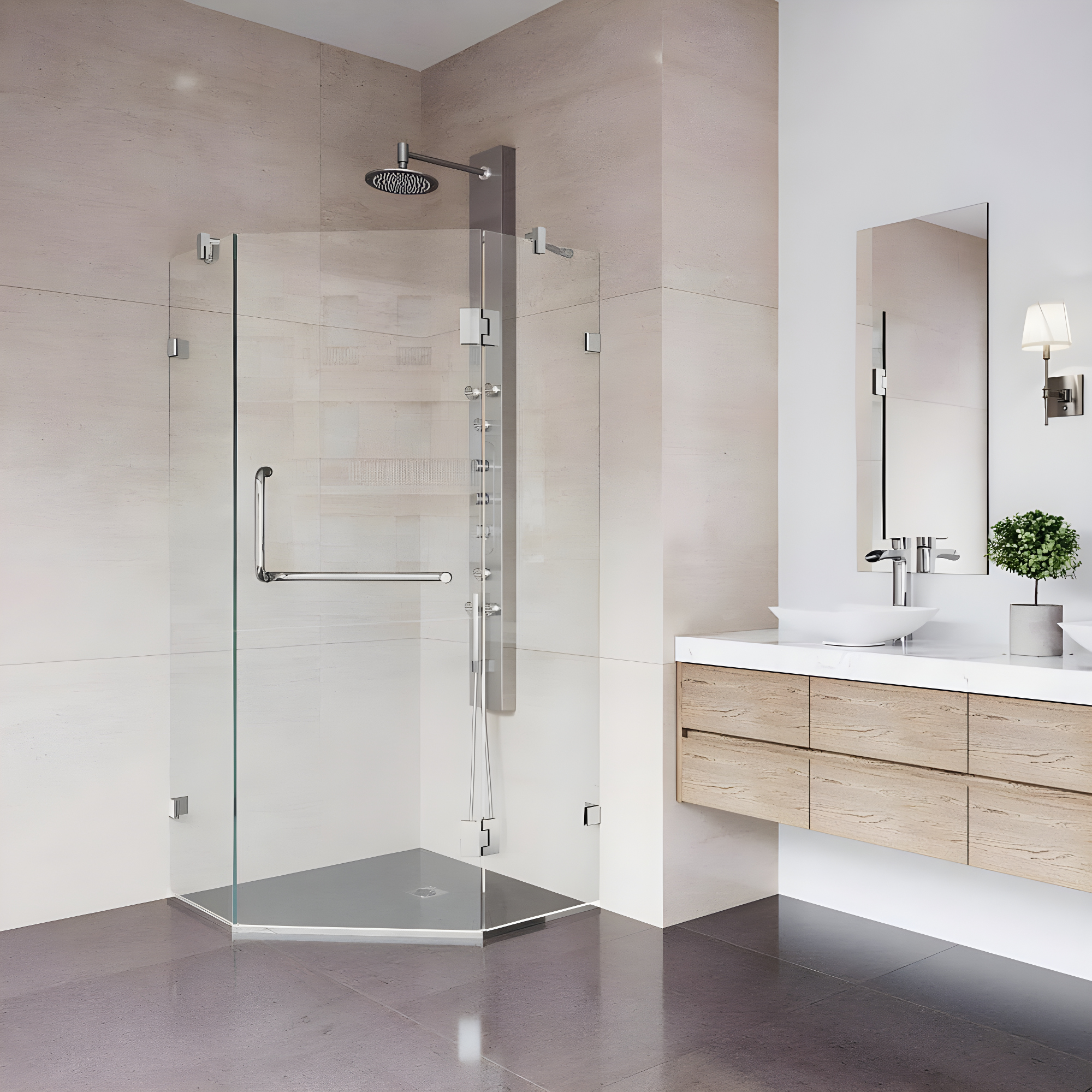 Piedmont 34" W x 34" D x 73" H Hinged Frameless Shower Enclosure with 3/8Clear Glass