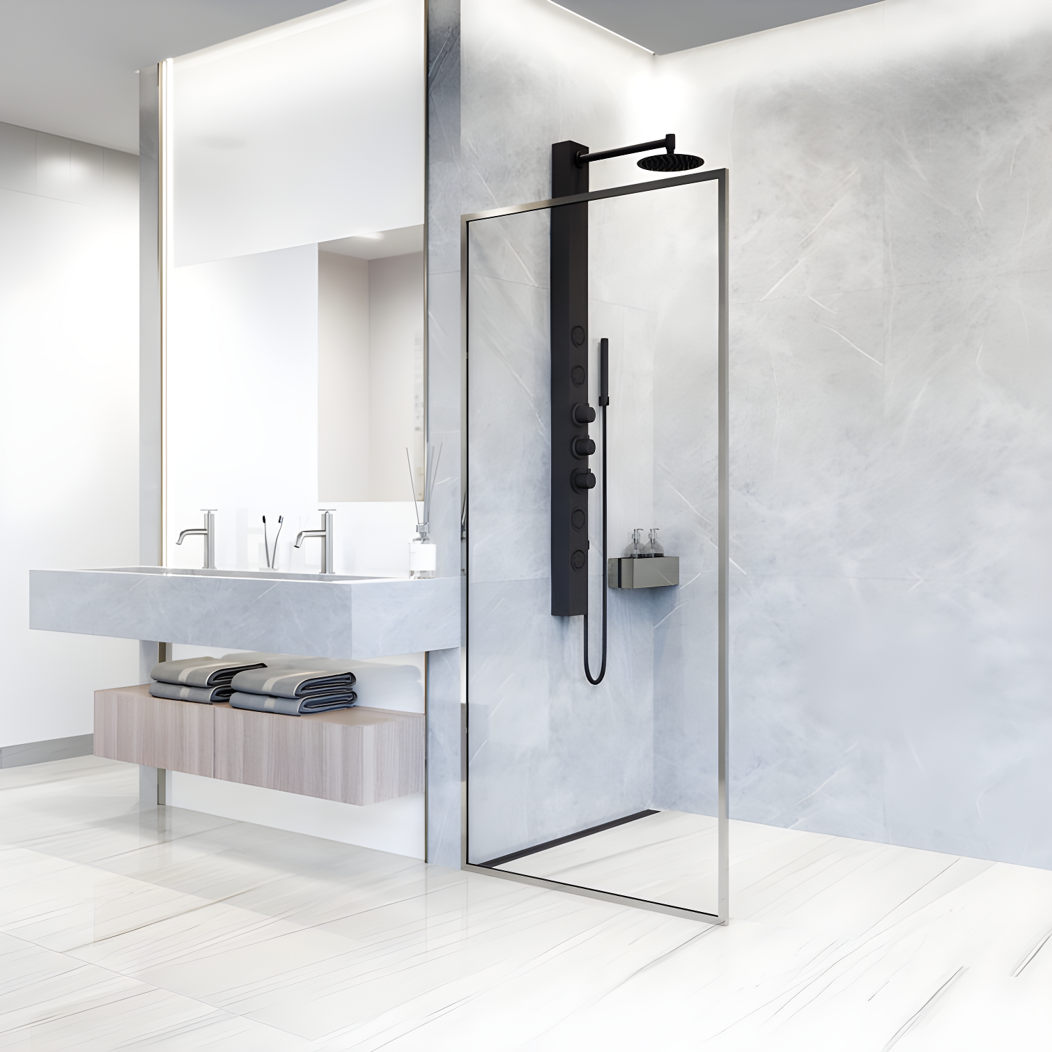 Meridian 34" W x 74" H Fixed Framed Shower Screen with 3/8" Glass