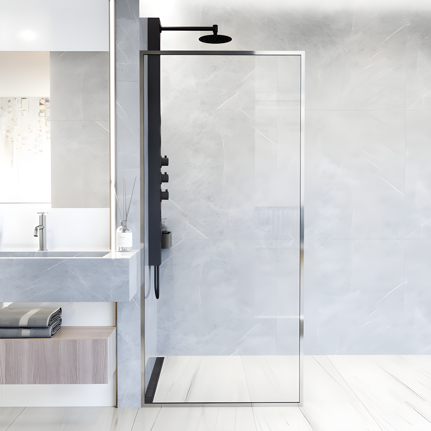Meridian 34" W x 74" H Fixed Framed Shower Screen with 3/8" Glass