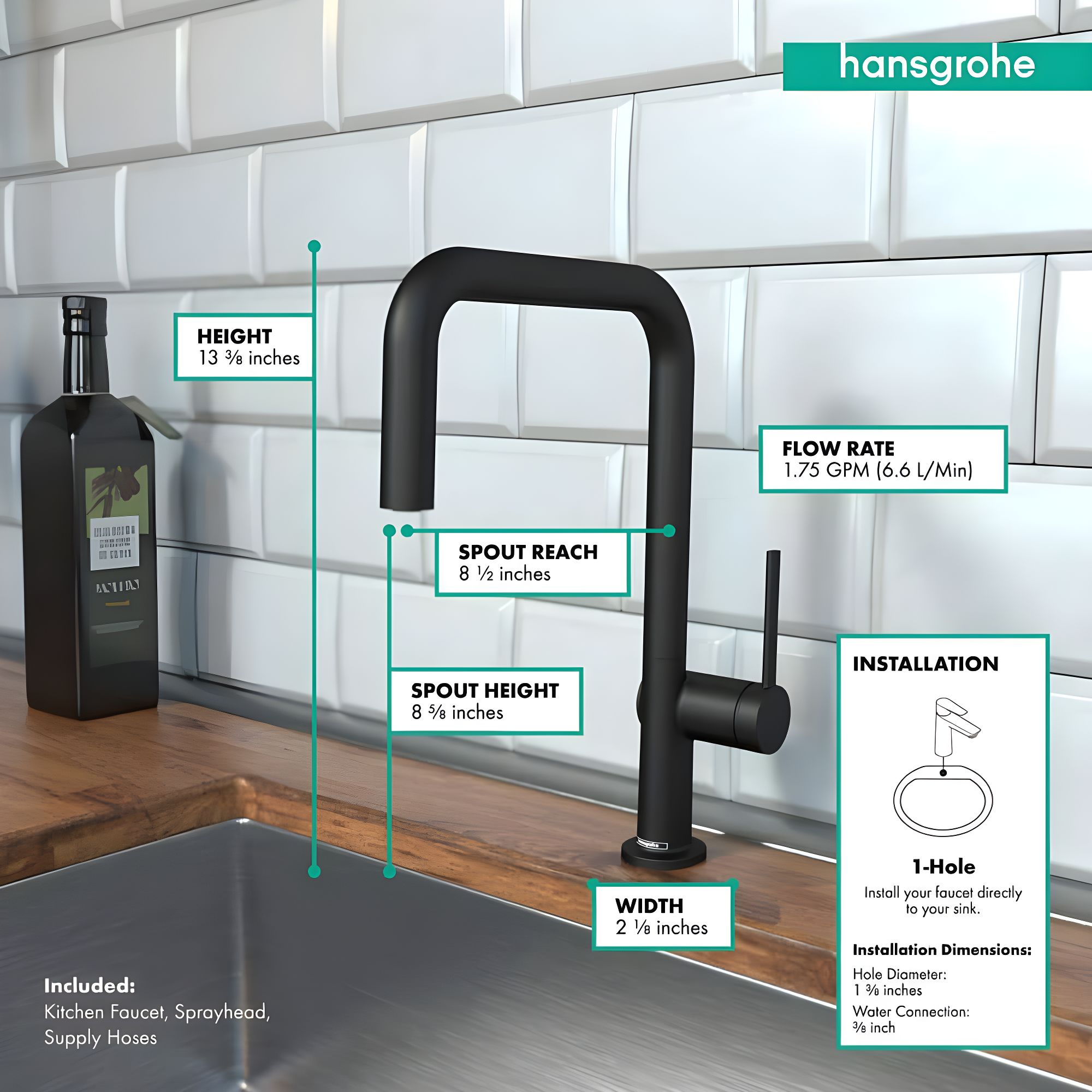 hansgrohe Talis N Kitchen Faucet, U-Style 1-Spray, 1.75 GPM