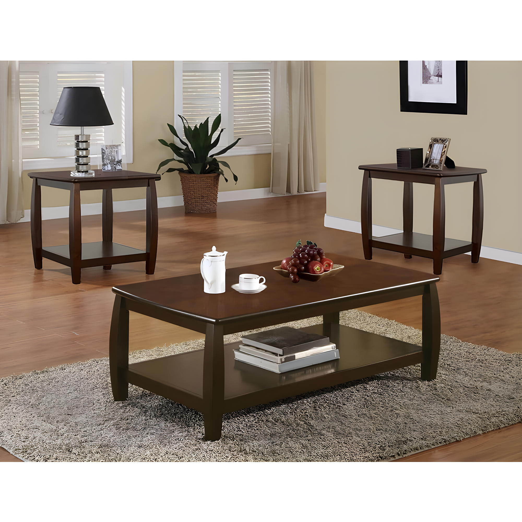 Coaster Dixon 3-Piece Wood Coffee Table Set with Shelf in Cappuccino