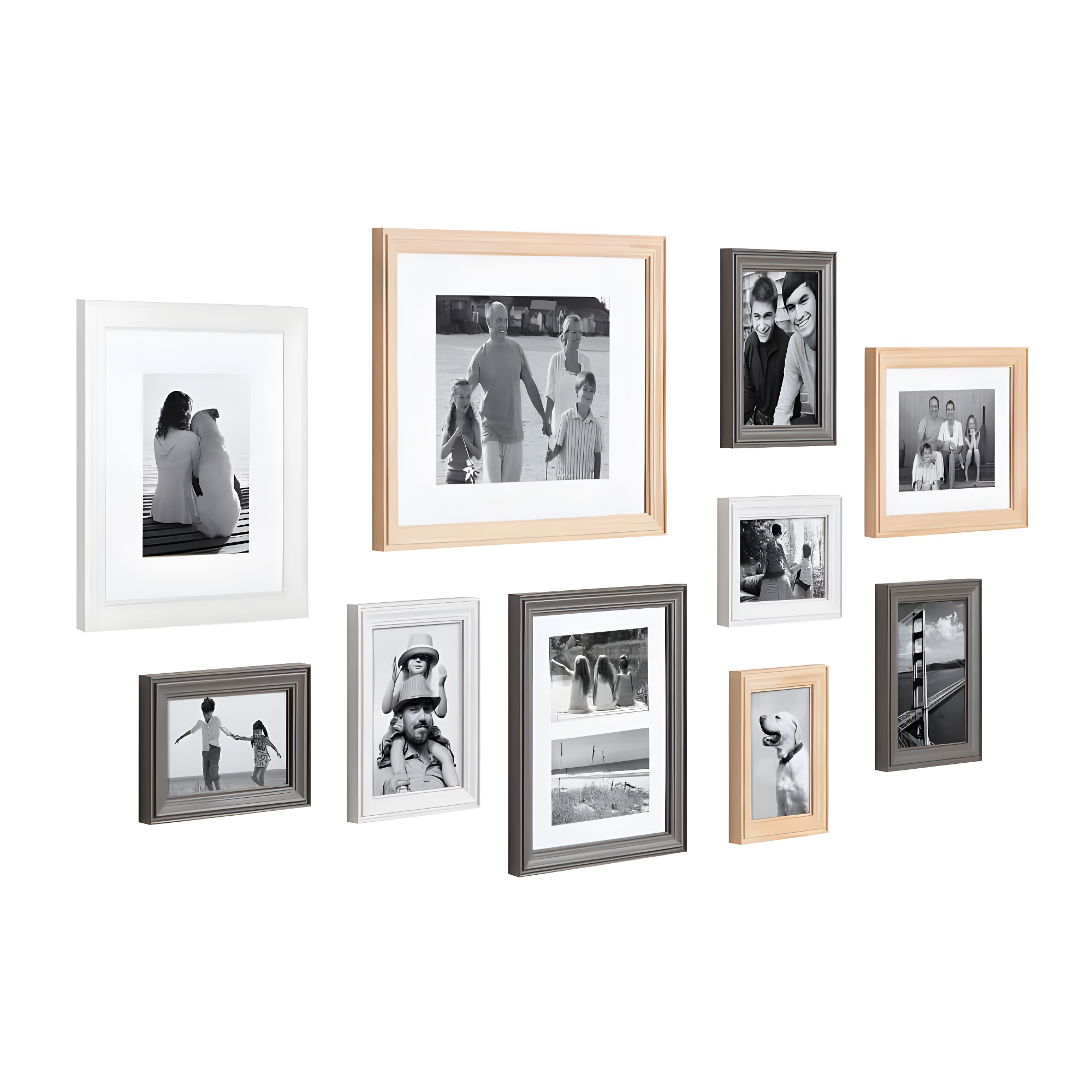 10pc Bordeaux Frame Boxs White/Black/Natural Wood - Kate & Laurel All Things Decor: Wall Display, Multi-Size, Modern Style