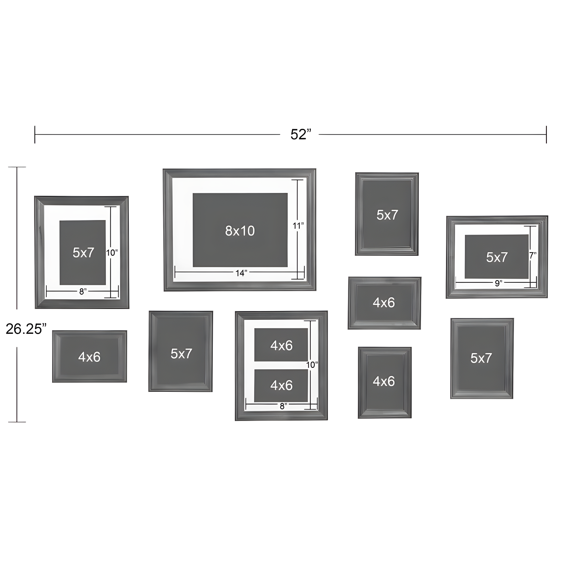 10pc Bordeaux Frame Boxs White/Black/Natural Wood - Kate & Laurel All Things Decor: Wall Display, Multi-Size, Modern Style