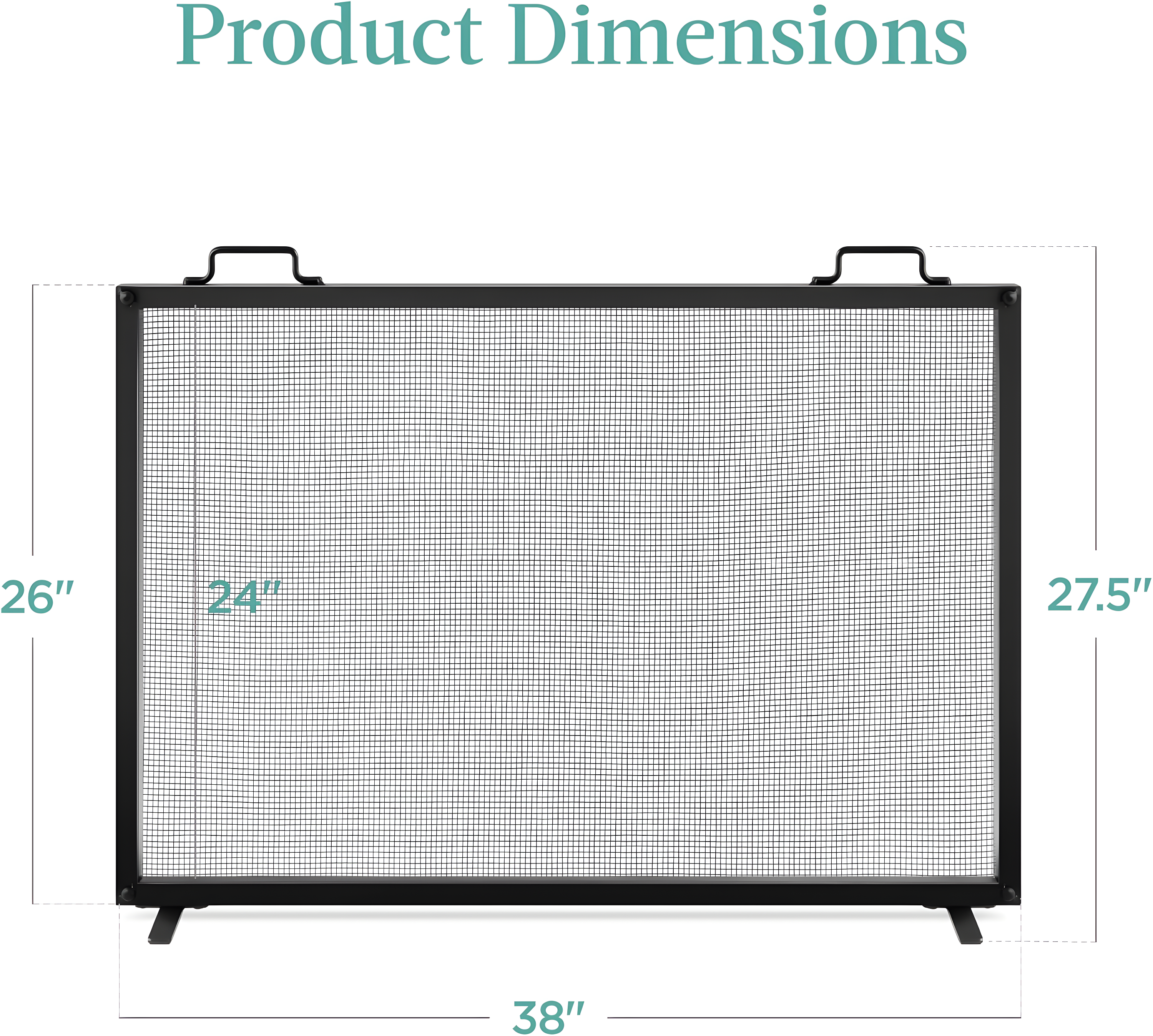 Cassiano 38x27in Single Panel Fireplace Screen Handcrafted Steel Mesh Spark Guard w/ Handles