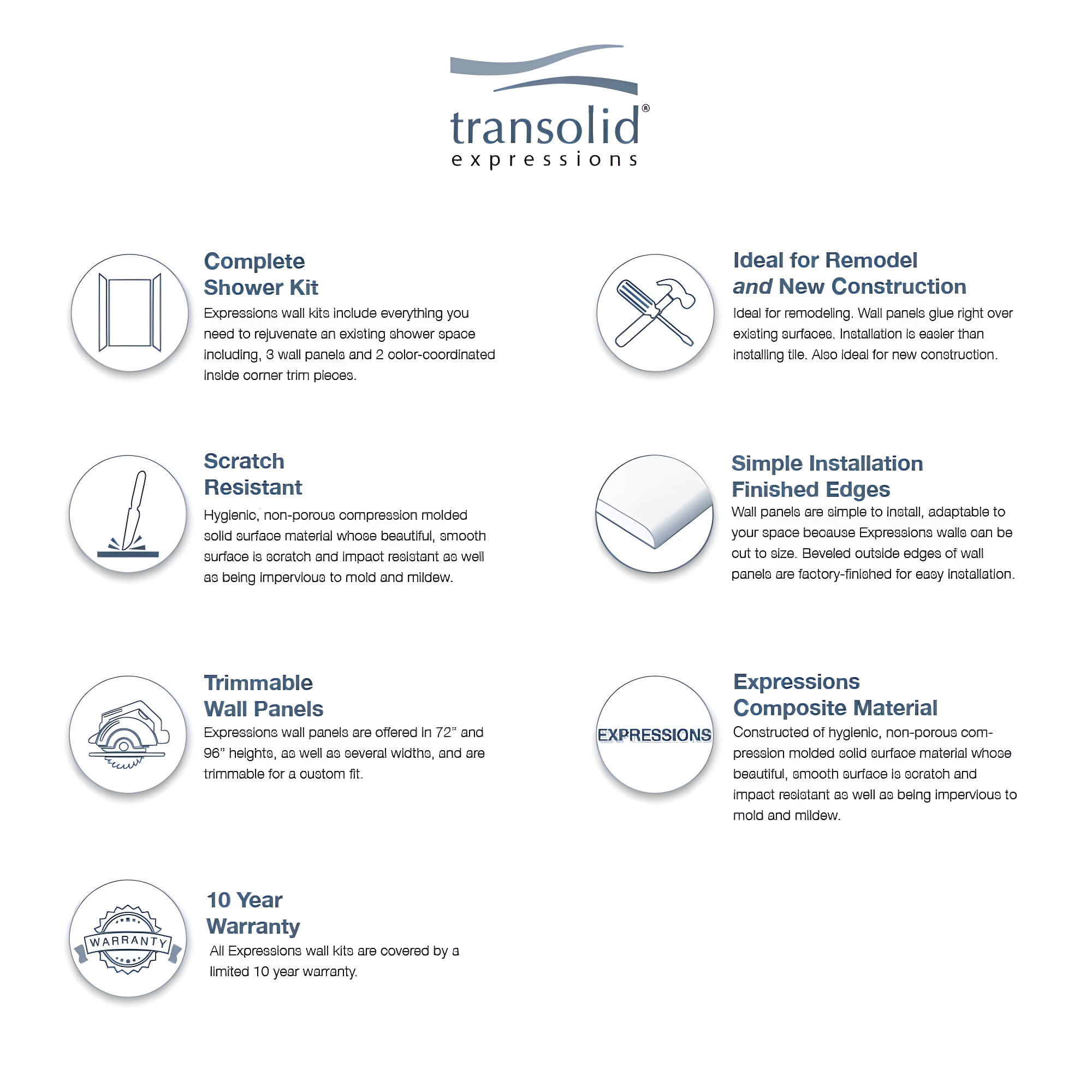 Transolid Expressions 60'' W 36'' D 72'' H Glue Up Solid Surface Wall