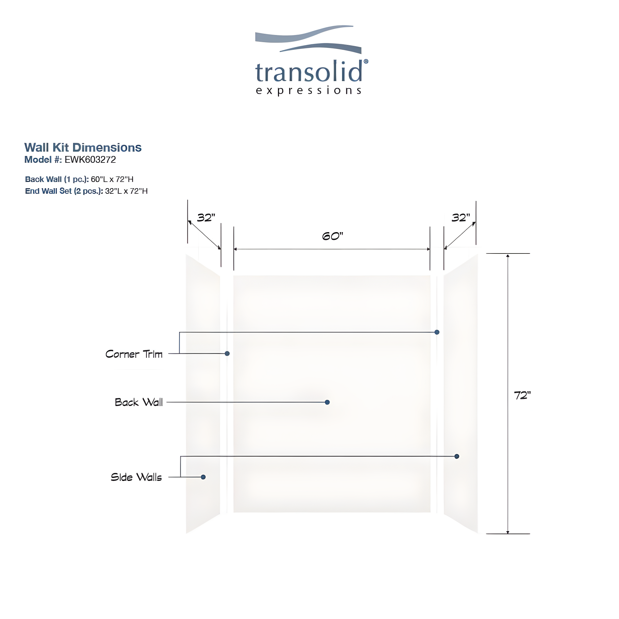 Transolid Expressions 60'' W 36'' D 72'' H Glue Up Solid Surface Wall
