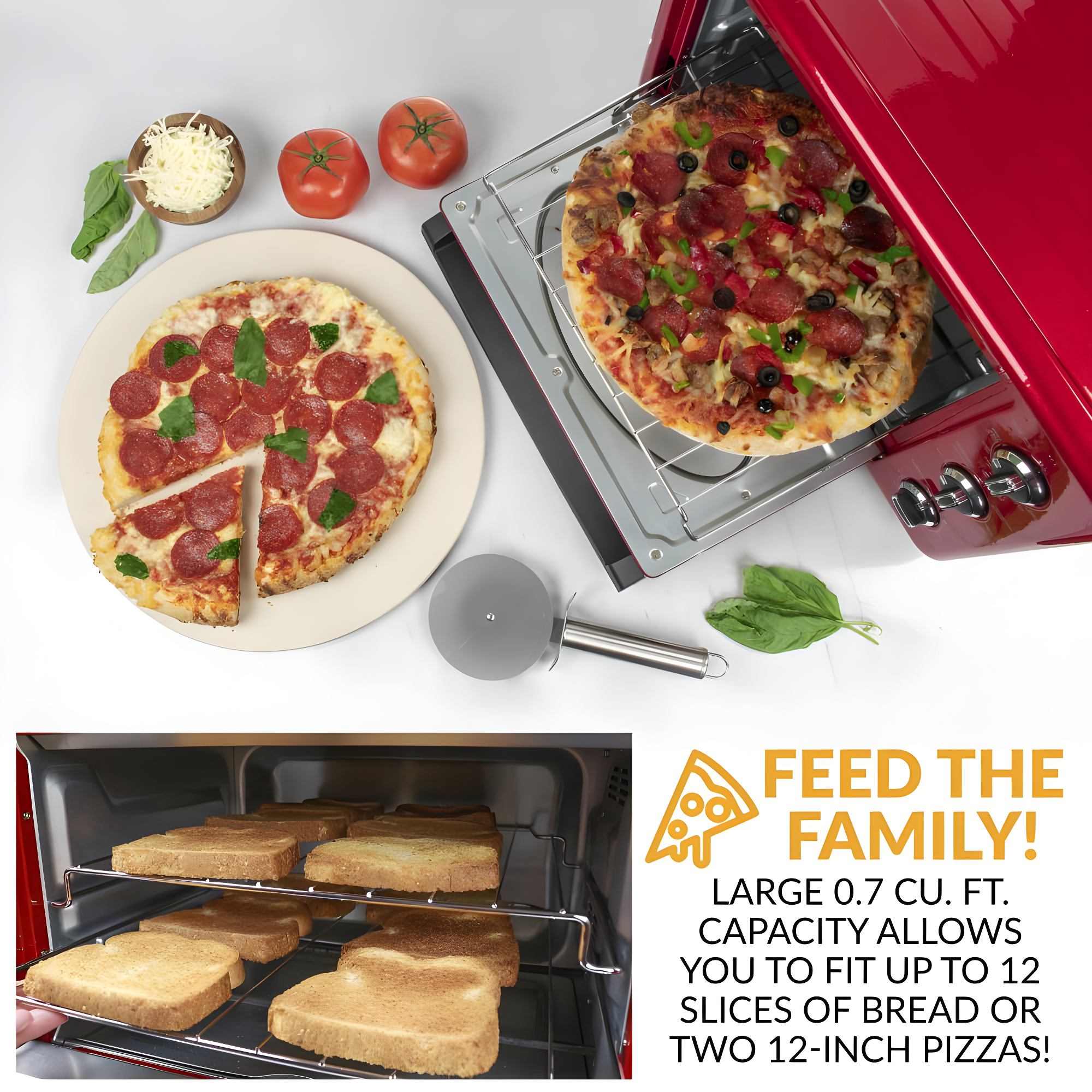 Nostalgia Nostalgia Large-Capacity 0.7-Cu. Ft. Capacity Multi-Functioning Retro Air Fryer Toaster Oven, Fits 12 Slices of Bread and Two 12-Inch Pizzas, Built In Timer, Includes Baking Pan, Wire Racks and Crumb Tray