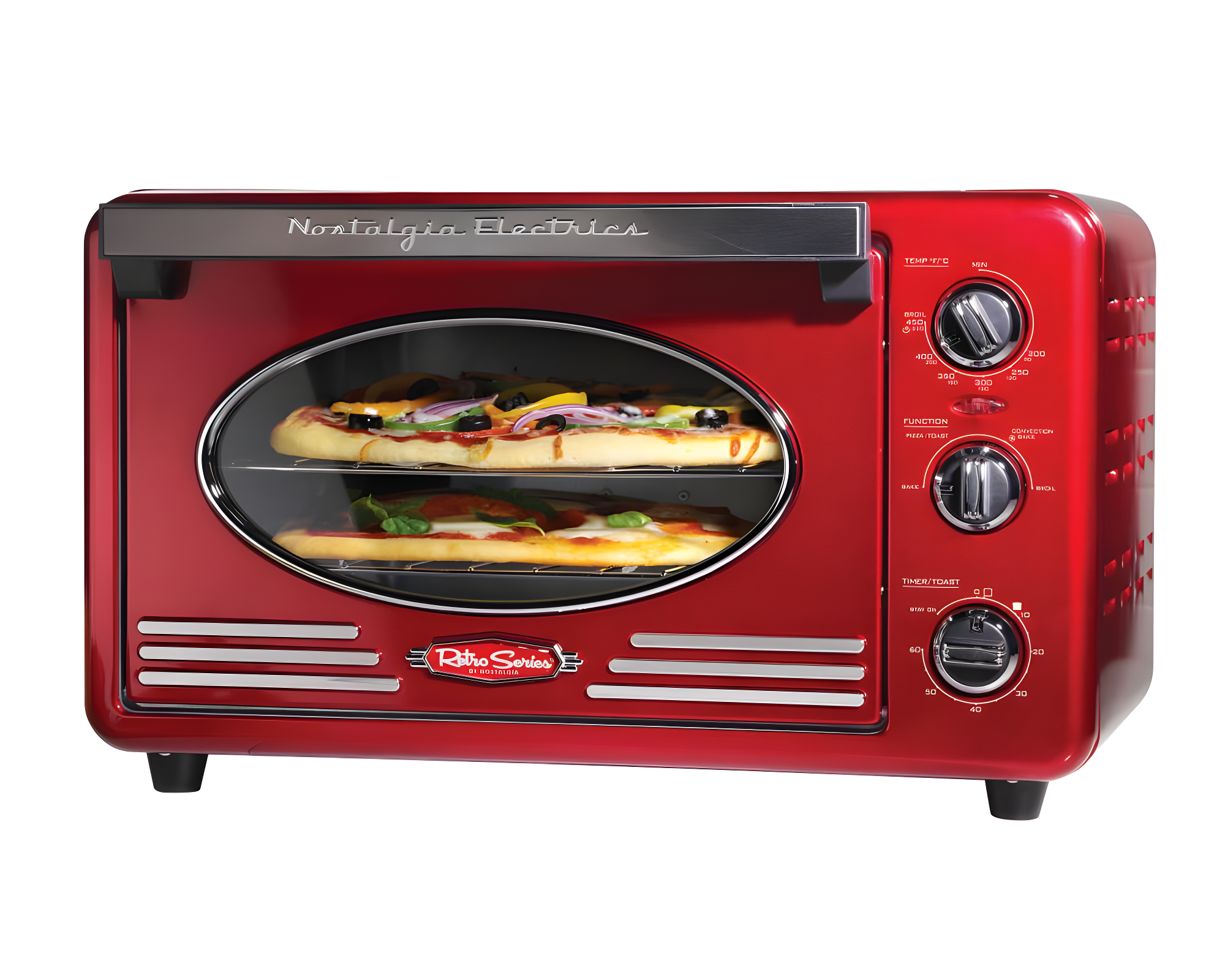 Nostalgia Nostalgia Large-Capacity 0.7-Cu. Ft. Capacity Multi-Functioning Retro Air Fryer Toaster Oven, Fits 12 Slices of Bread and Two 12-Inch Pizzas, Built In Timer, Includes Baking Pan, Wire Racks and Crumb Tray