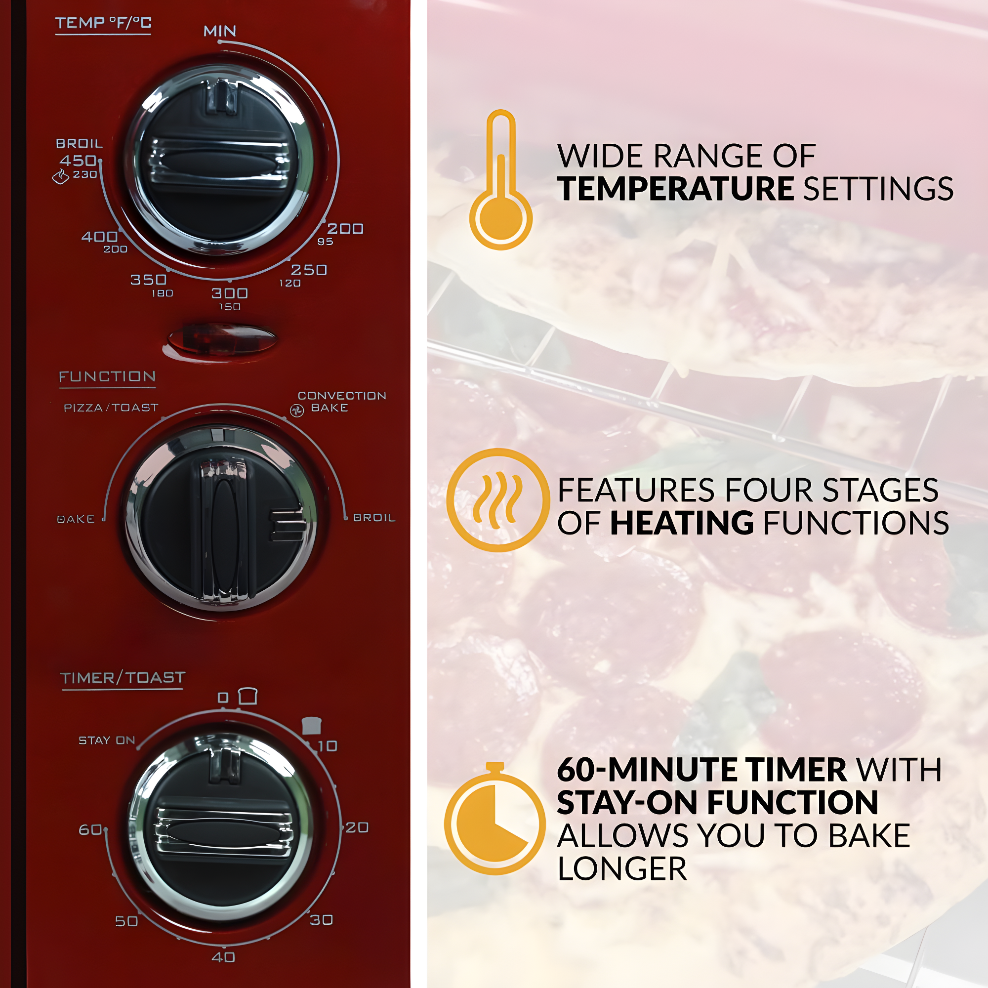 Nostalgia Nostalgia Large-Capacity 0.7-Cu. Ft. Capacity Multi-Functioning Retro Air Fryer Toaster Oven, Fits 12 Slices of Bread and Two 12-Inch Pizzas, Built In Timer, Includes Baking Pan, Wire Racks and Crumb Tray