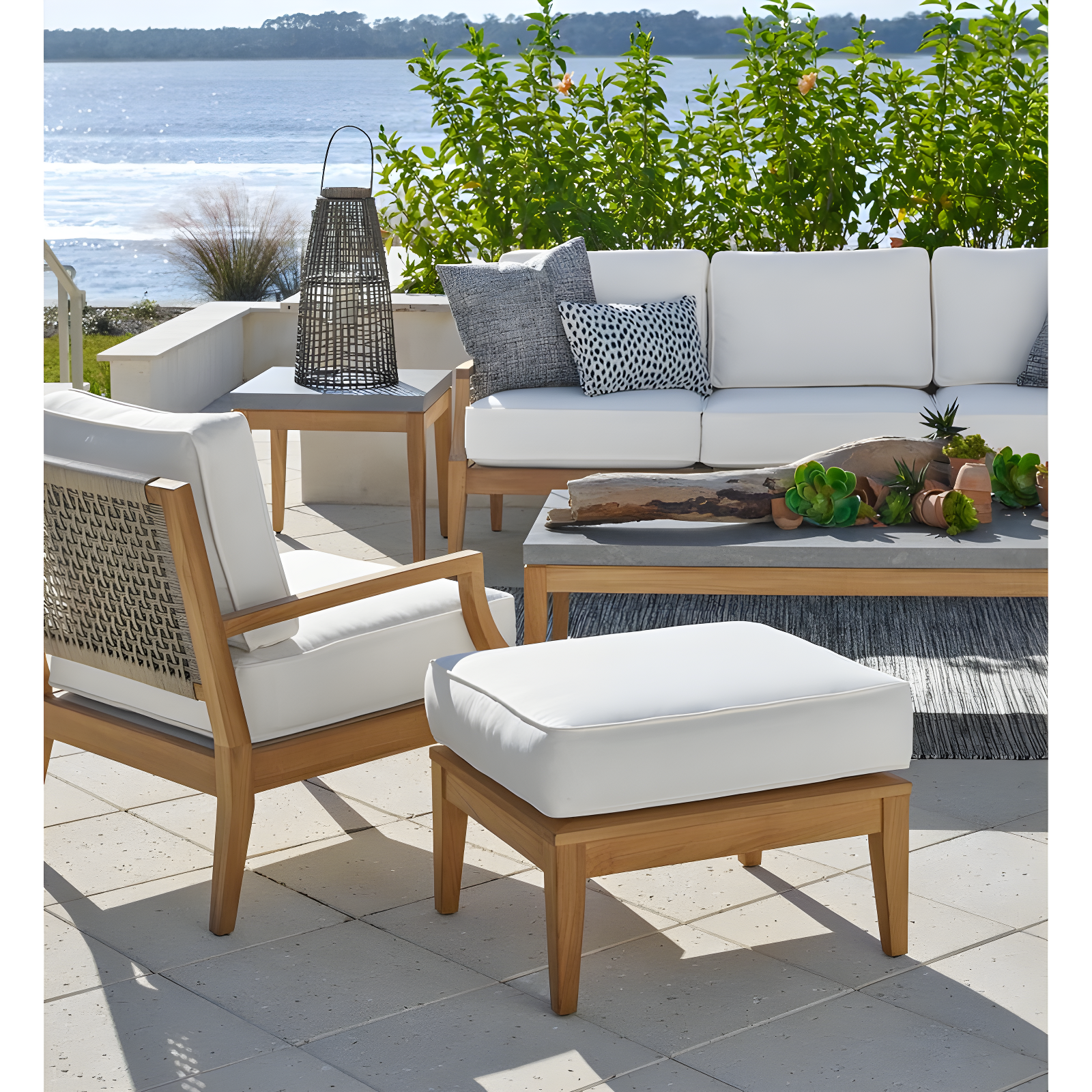 Coastal Living™ by Universal Furniture Chesapeake Teak Outdoor Ottoman with Sunbrella® Cushion