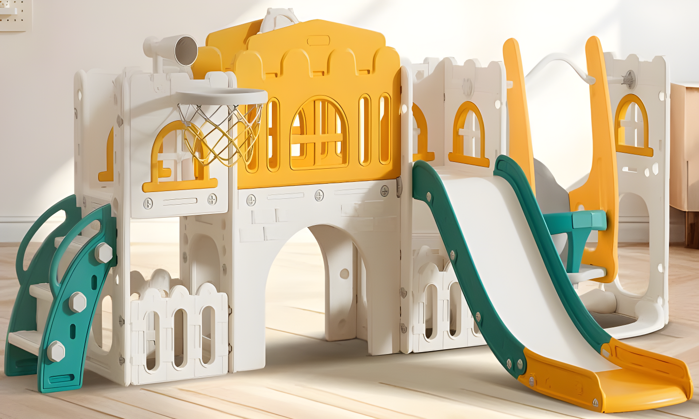 10 in 1 Toddler Slide, Age 1-3 with Swing, Basketball Hoop and Telescope, Kid Slide for Toddlers, Indoor Outdoor Playset Toddler Playground