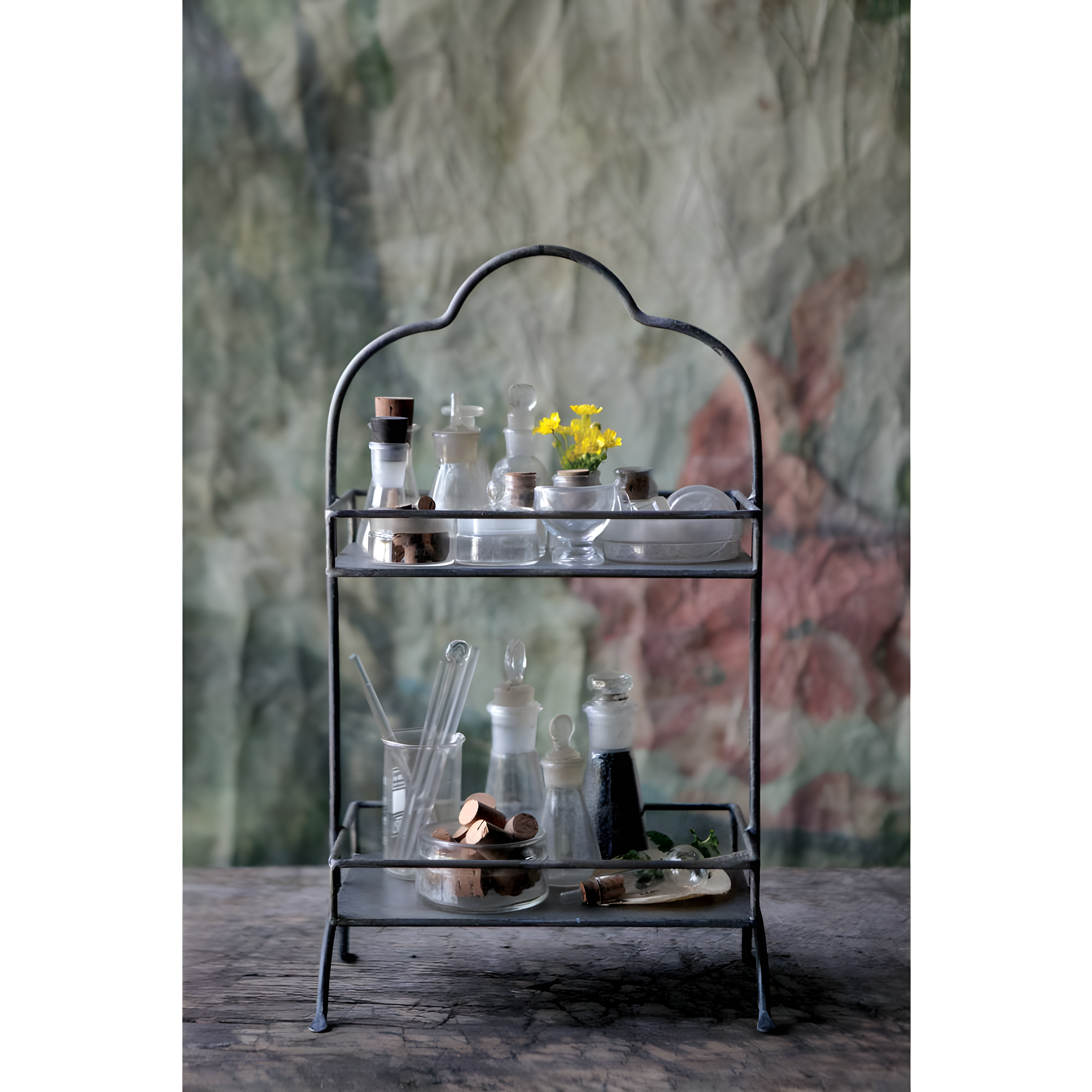 Metal 2 Tier Tray - Storied Home: Decorative, Space-Saving Organizer, Black Wire Sides