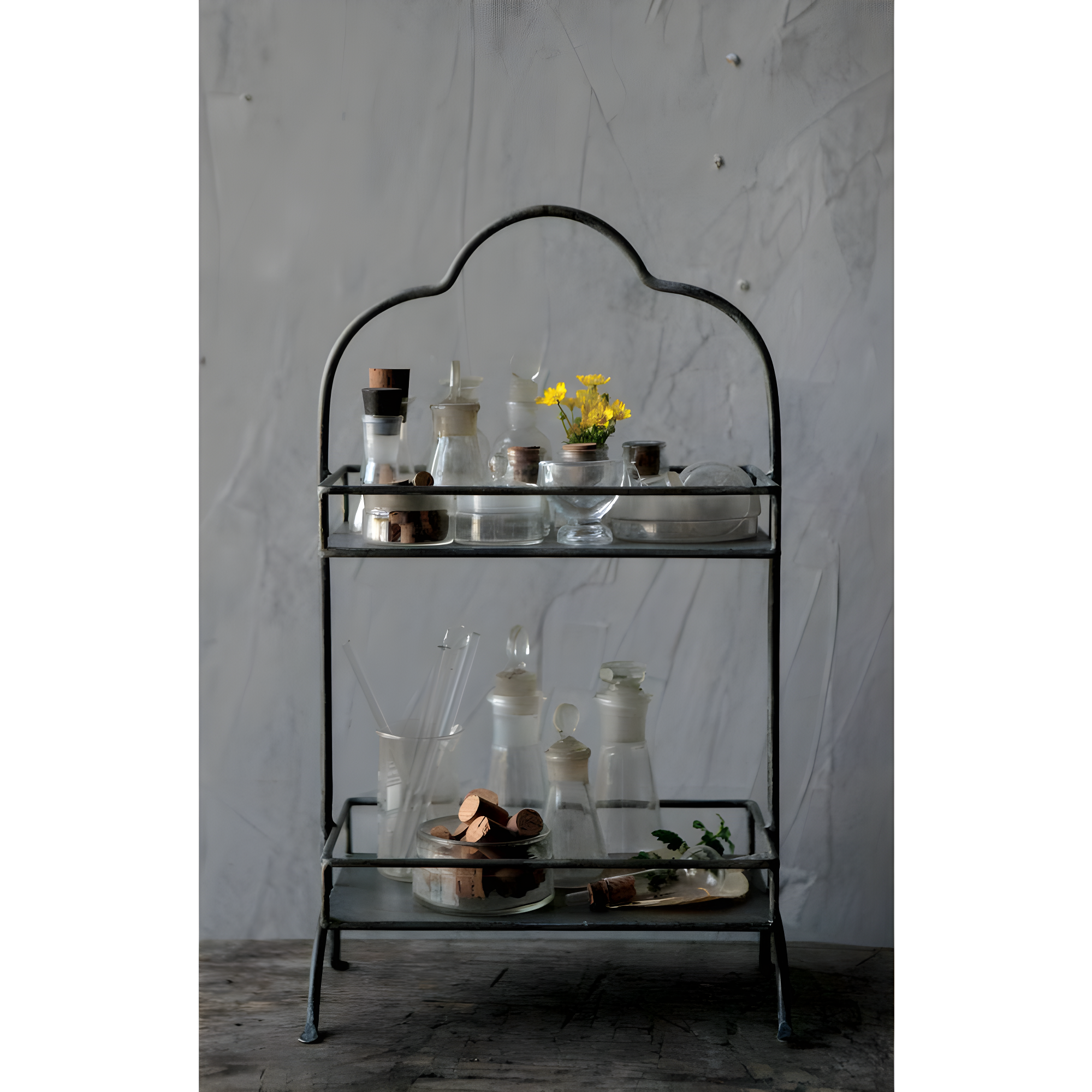 Metal 2 Tier Tray - Storied Home: Decorative, Space-Saving Organizer, Black Wire Sides