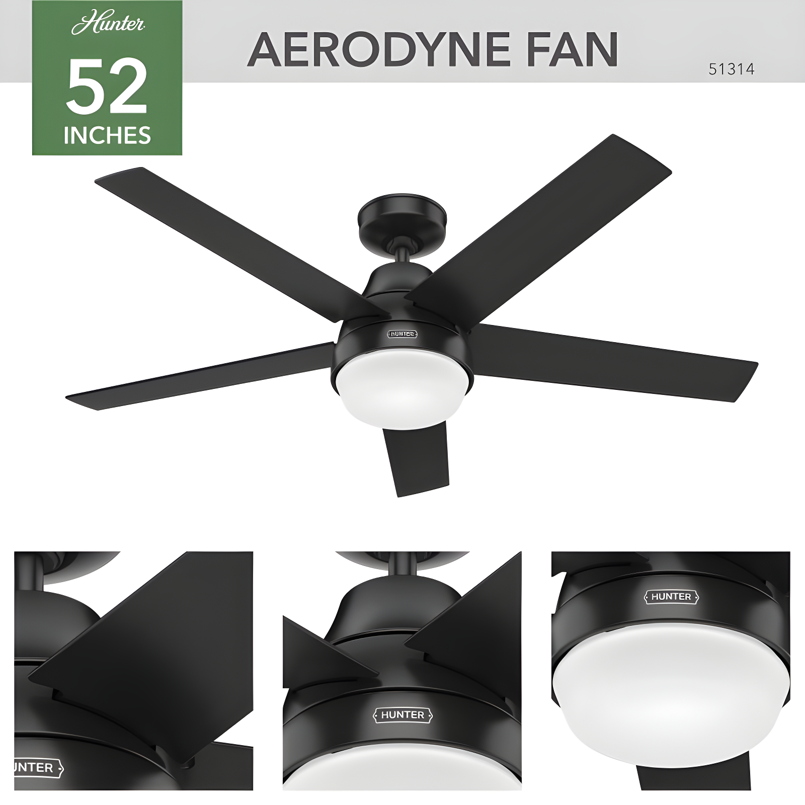 52" Aerodyne 5 - Blade Smart Standard Ceiling Fan with Lights and Remote