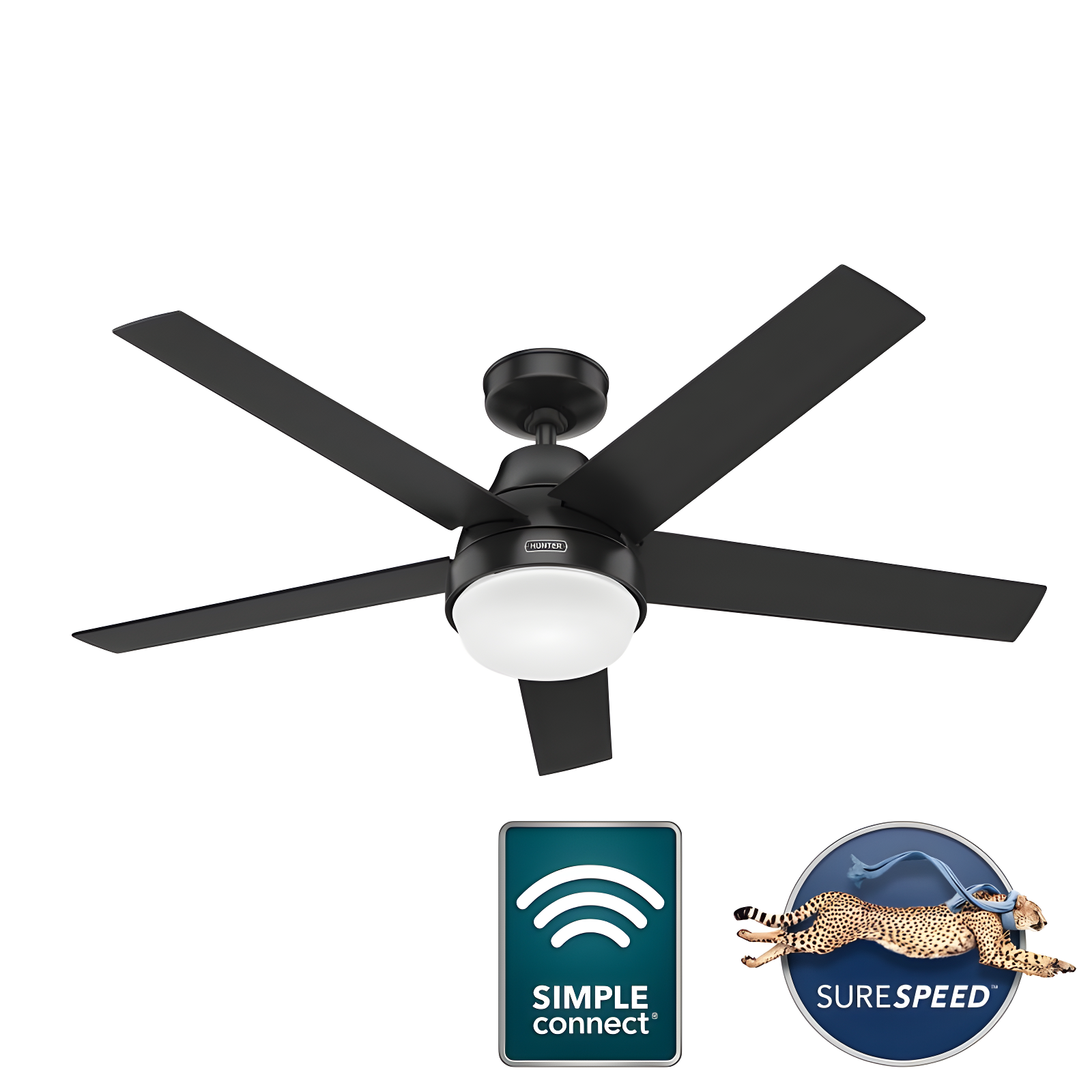52" Aerodyne 5 - Blade Smart Standard Ceiling Fan with Lights and Remote