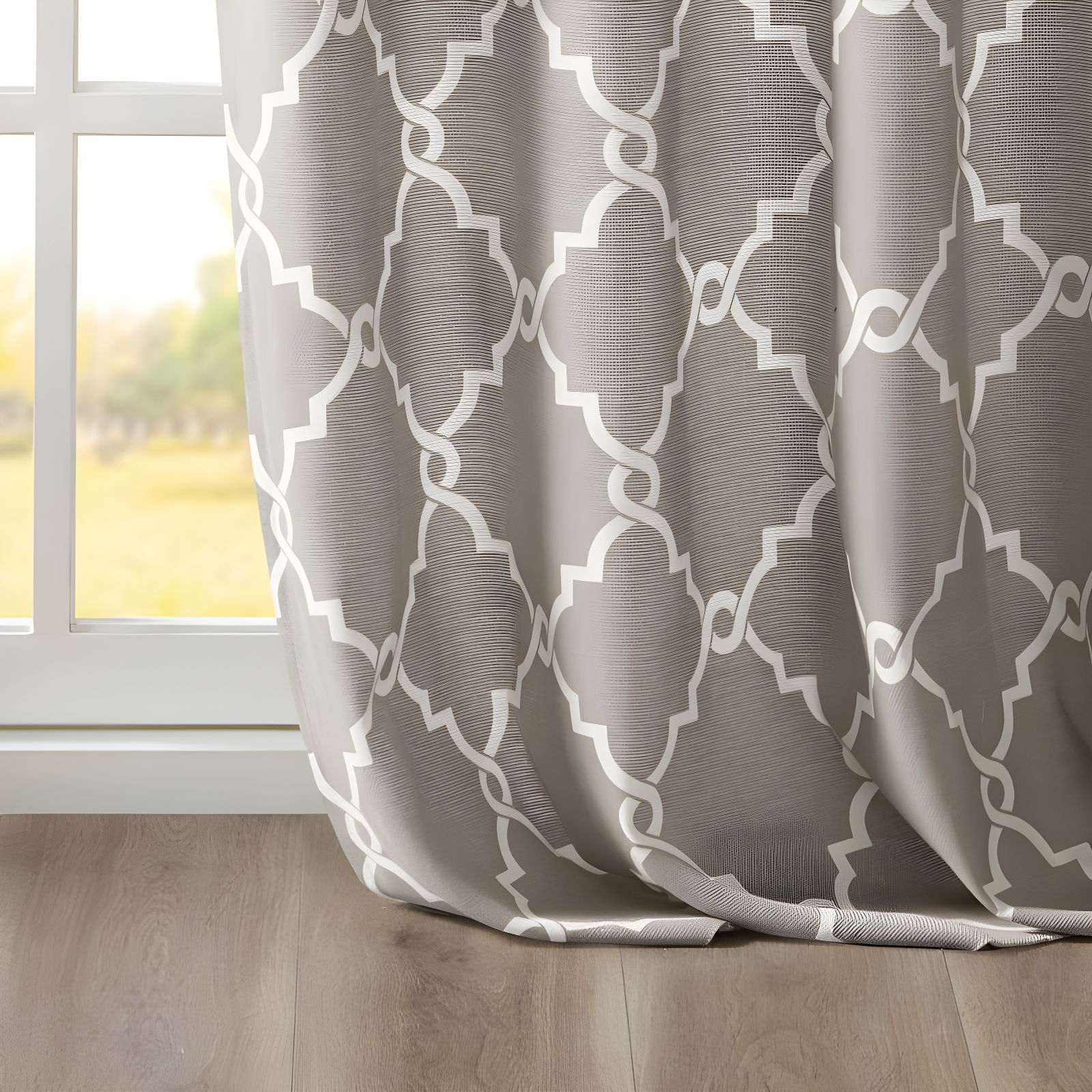 Fretwork Print Grommet Top Window Curtain Panel